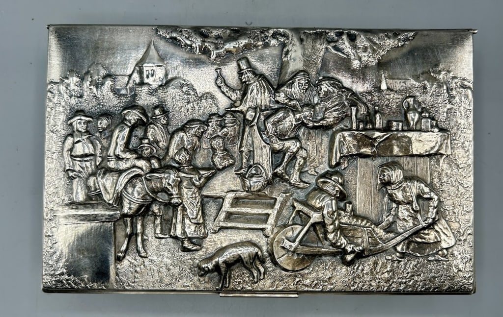 Danish Repousse Silver Box: A 9 by 5 1/2 by 2 inch repousse heavy silver plate box, similar to the work of Hans Jenner.