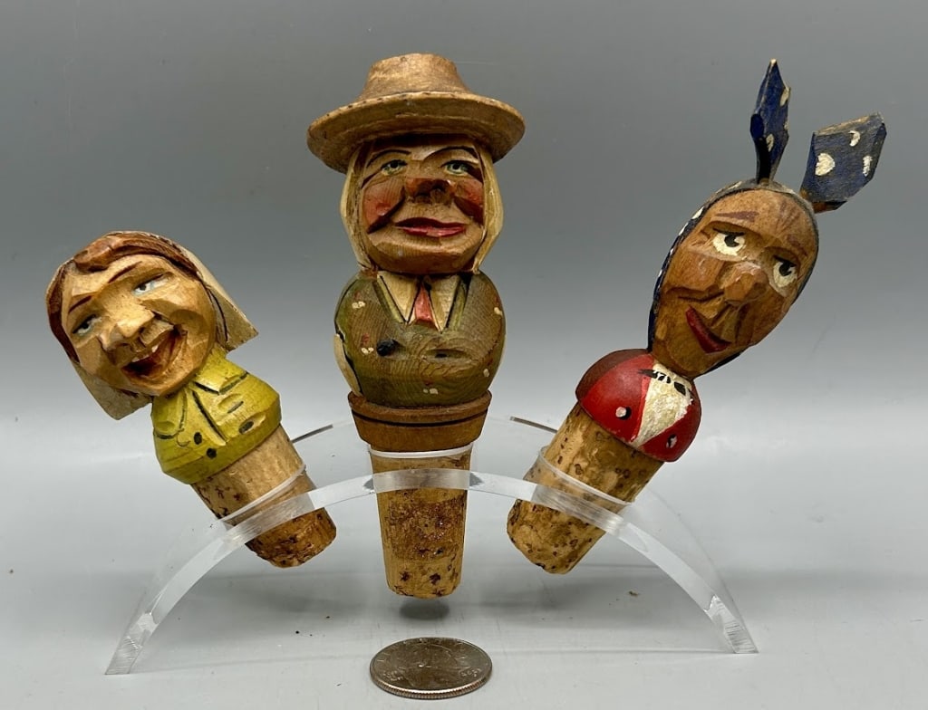 Three Old Carved Wooden Wine Stoppers (1 of 1)