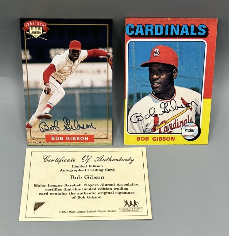 Two St. Louis Cardinals- Bob Gibson Cards- 1 Autographed (1 of 2)