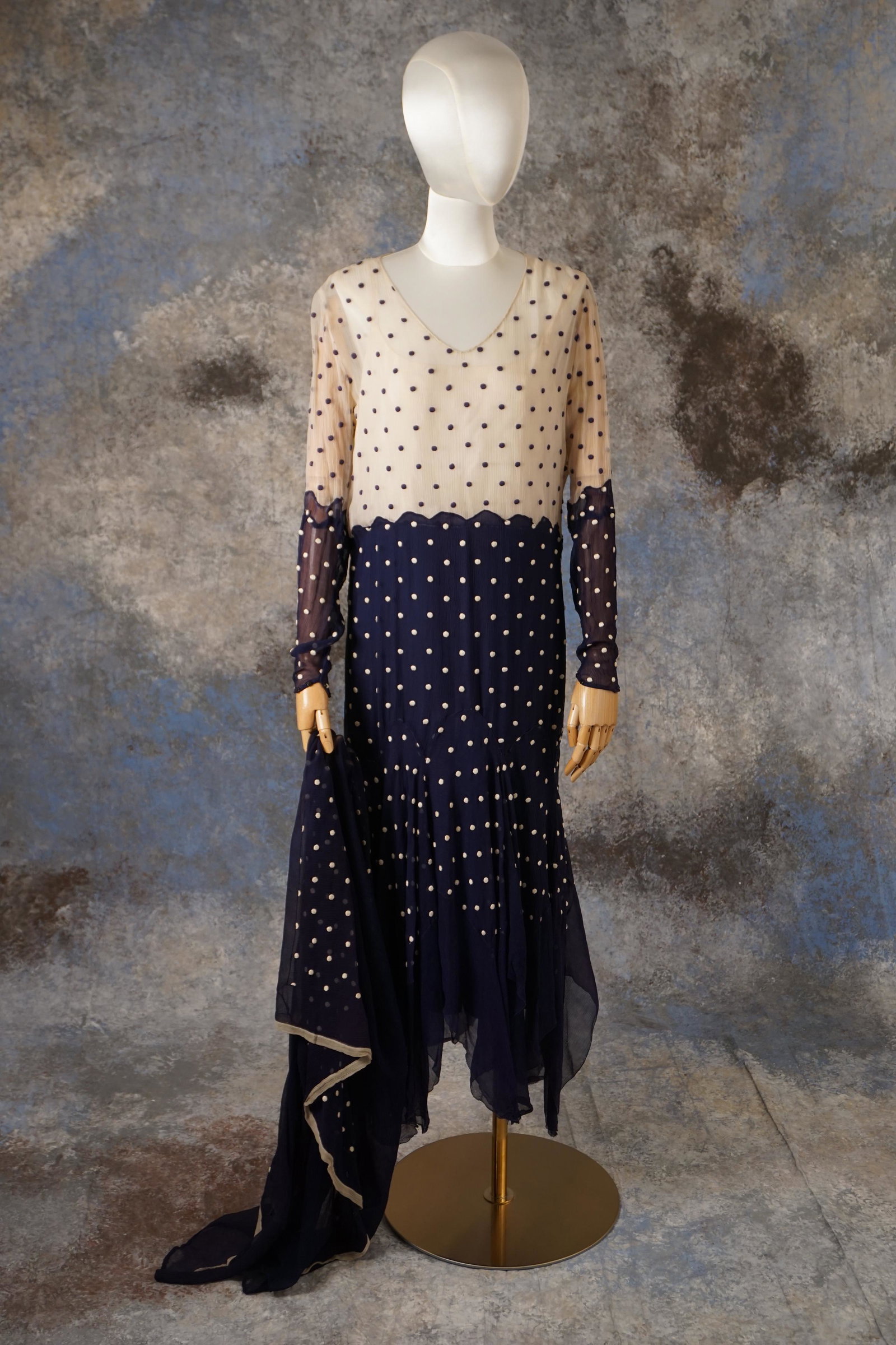 Vintage 1920s Blue Silk Polka Dot Dress Ensemble 2pcs (1 of 13)