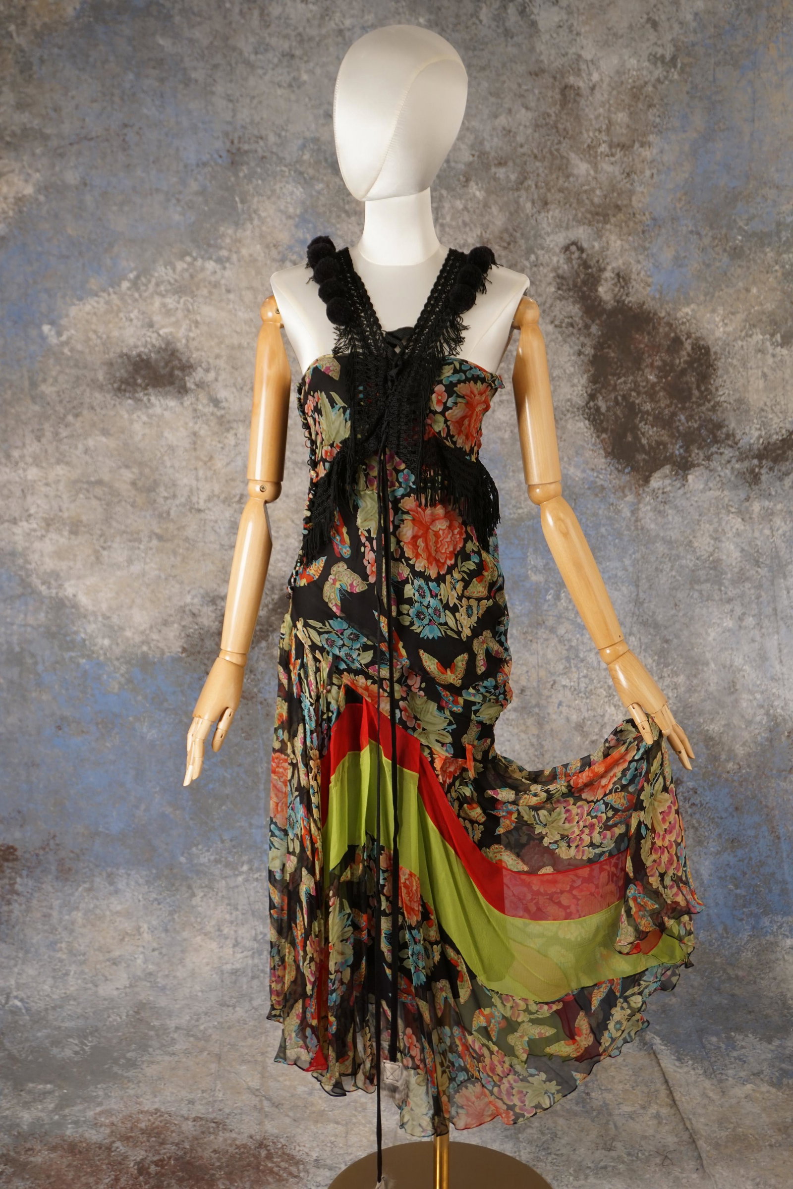 Silk Chiffon Floral Butterfly Pom Pom Dress Made in France (1 of 12)