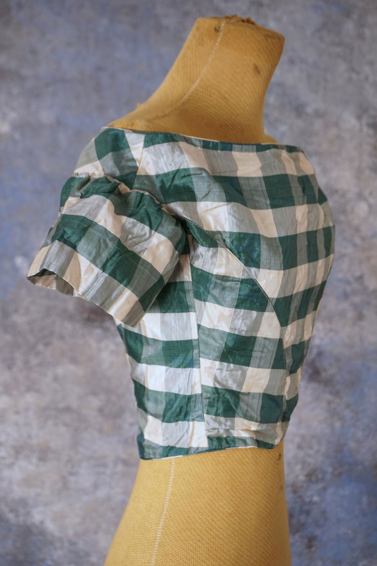 Antique 1860s civil war bodice, green silk checker (1 of 6)