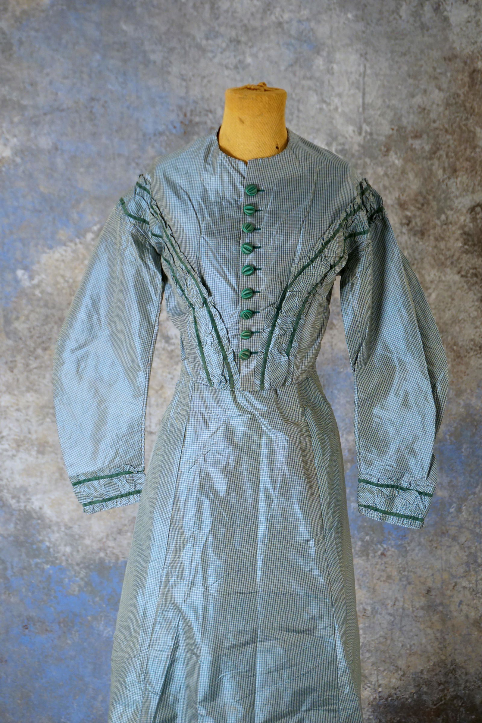 Antique 1860s civil war blue silk dress ensemble (1 of 13)