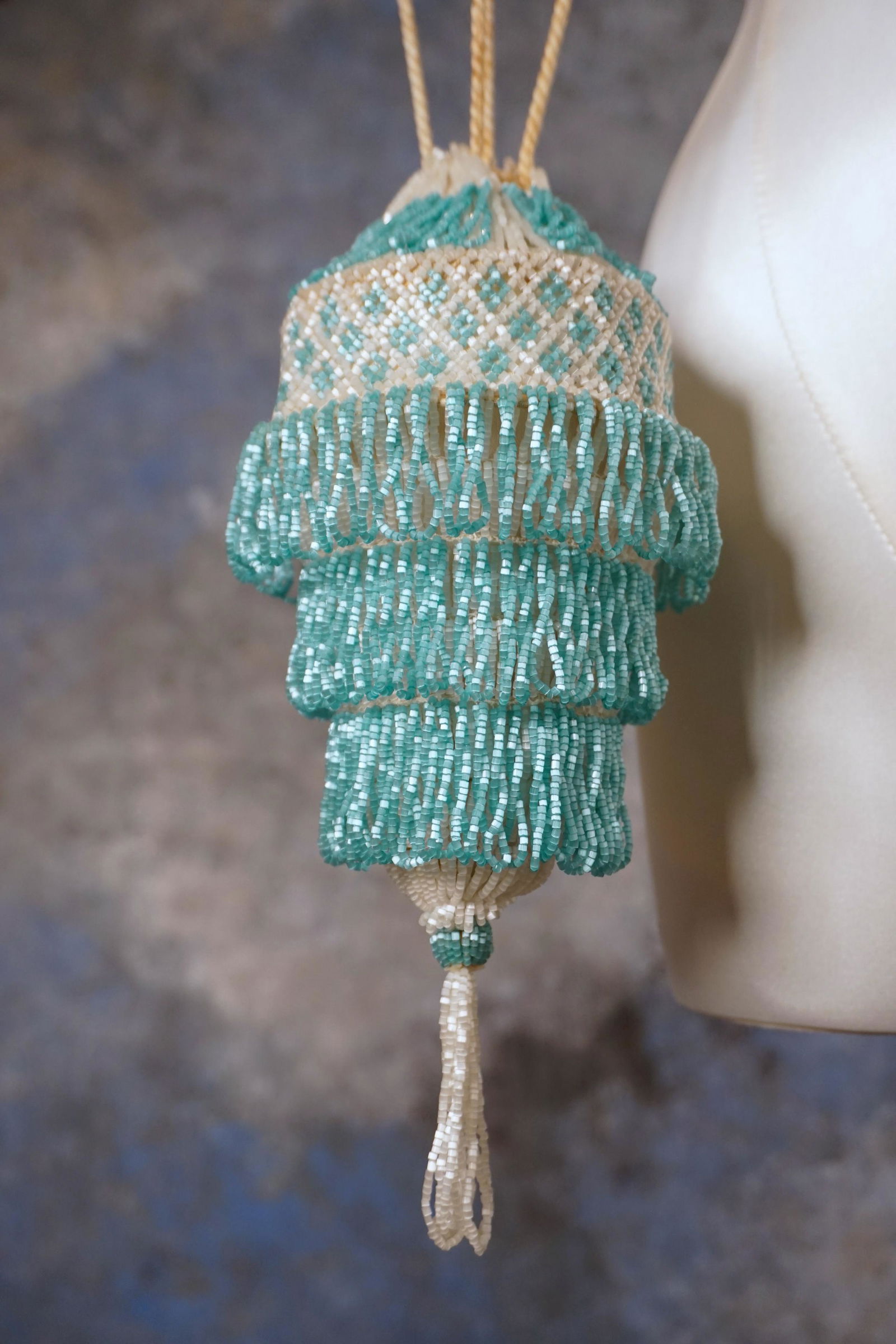 Vintage 1920s purse blue glass beaded reticule (1 of 7)