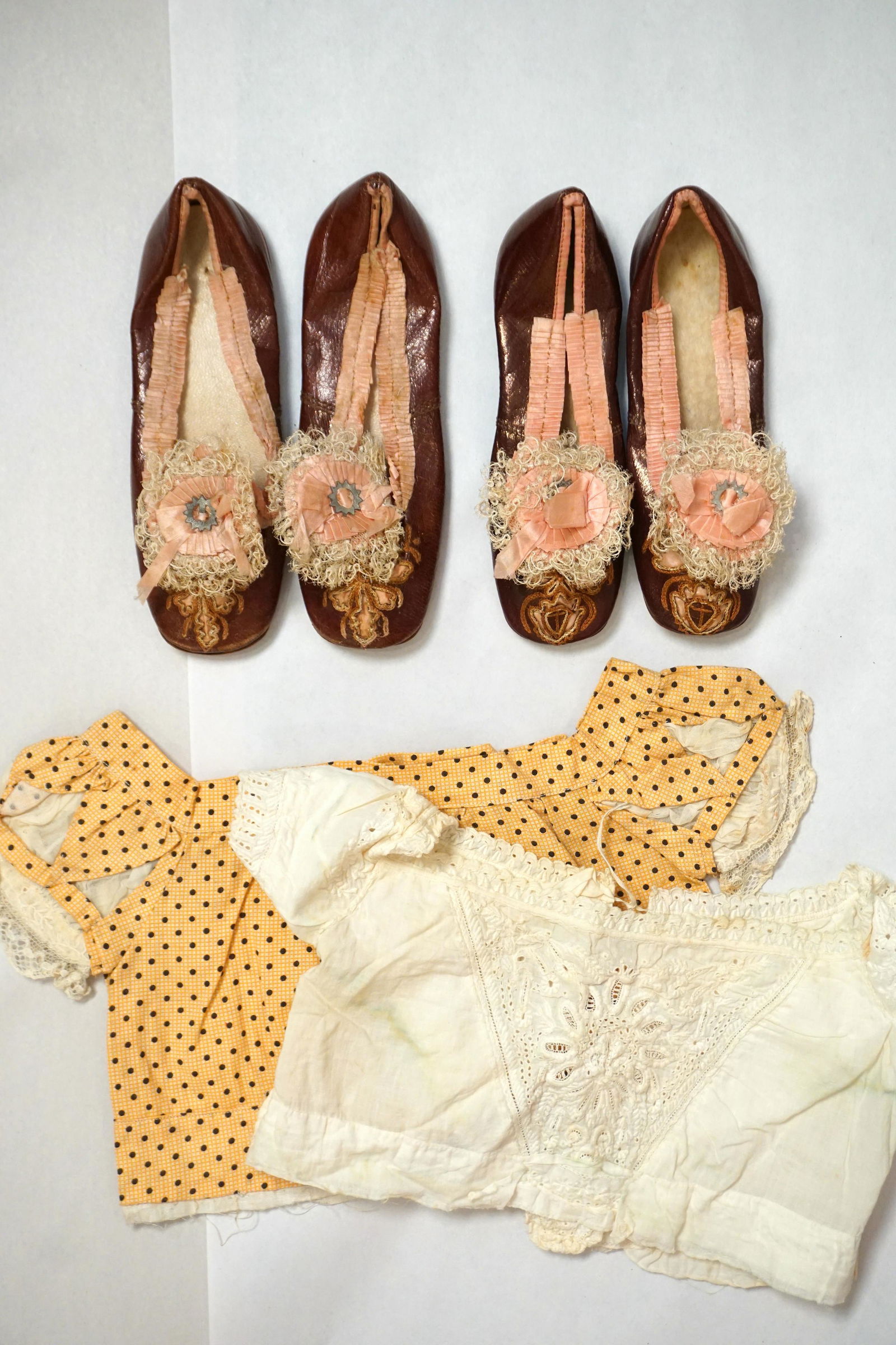 Antique bodices, childâ€™s dress, silk shoes group (1 of 6)