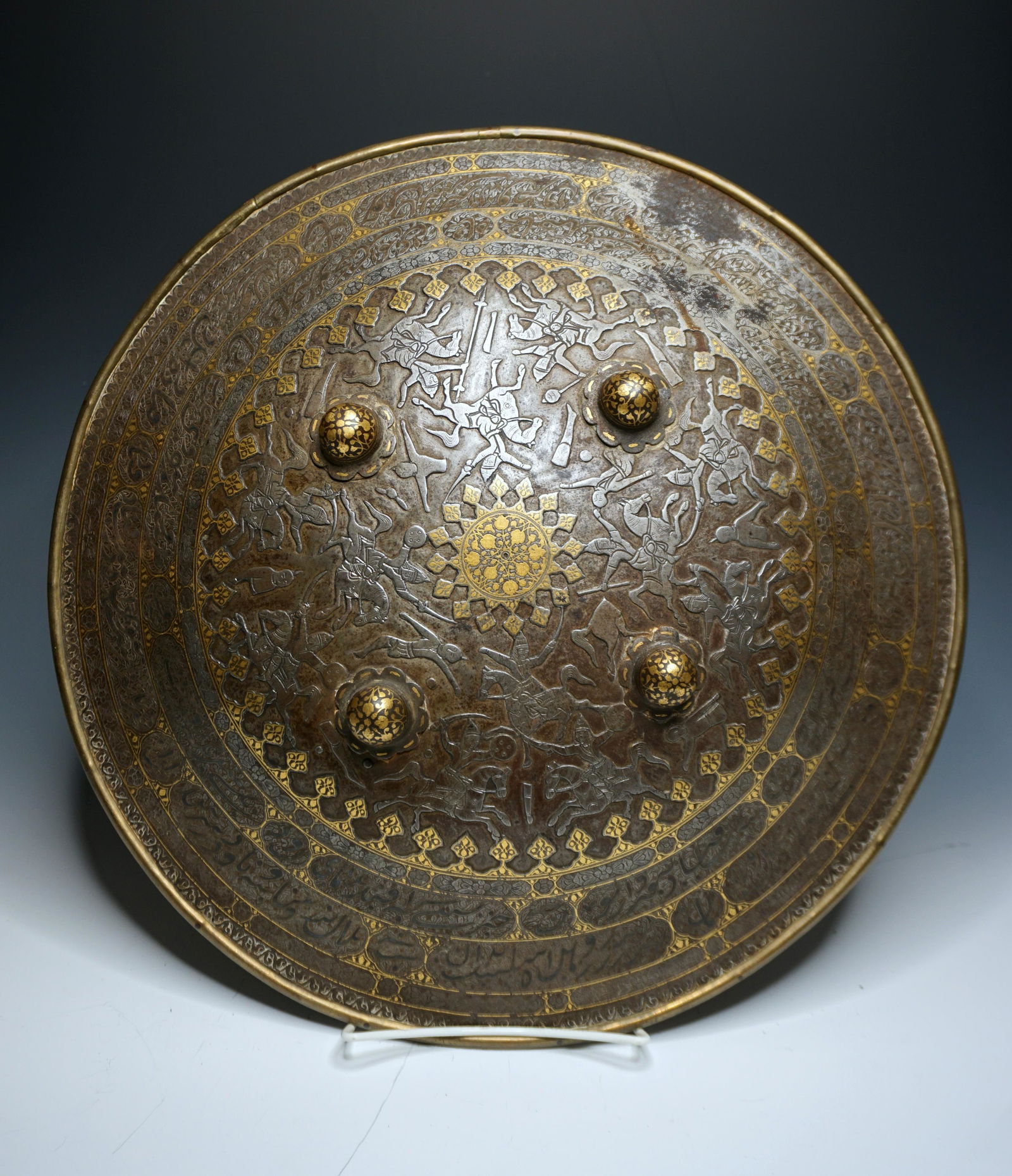 A Persian Dhal shield, 18 c koftgari inlaid Mughal (1 of 14)