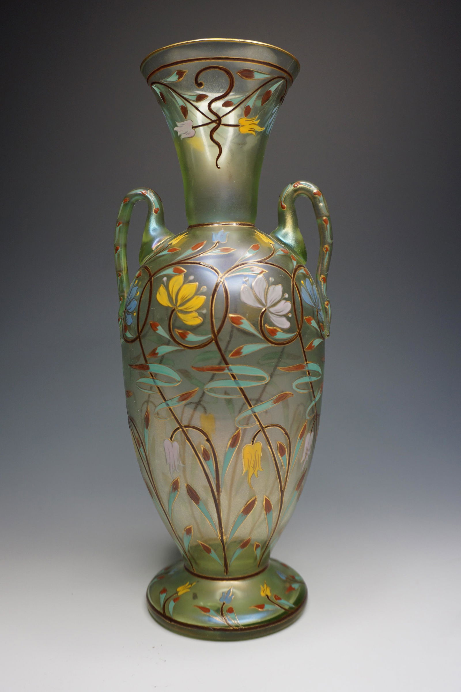 Fritz Heckert iridescent glass enameled vase 1900 (1 of 7)