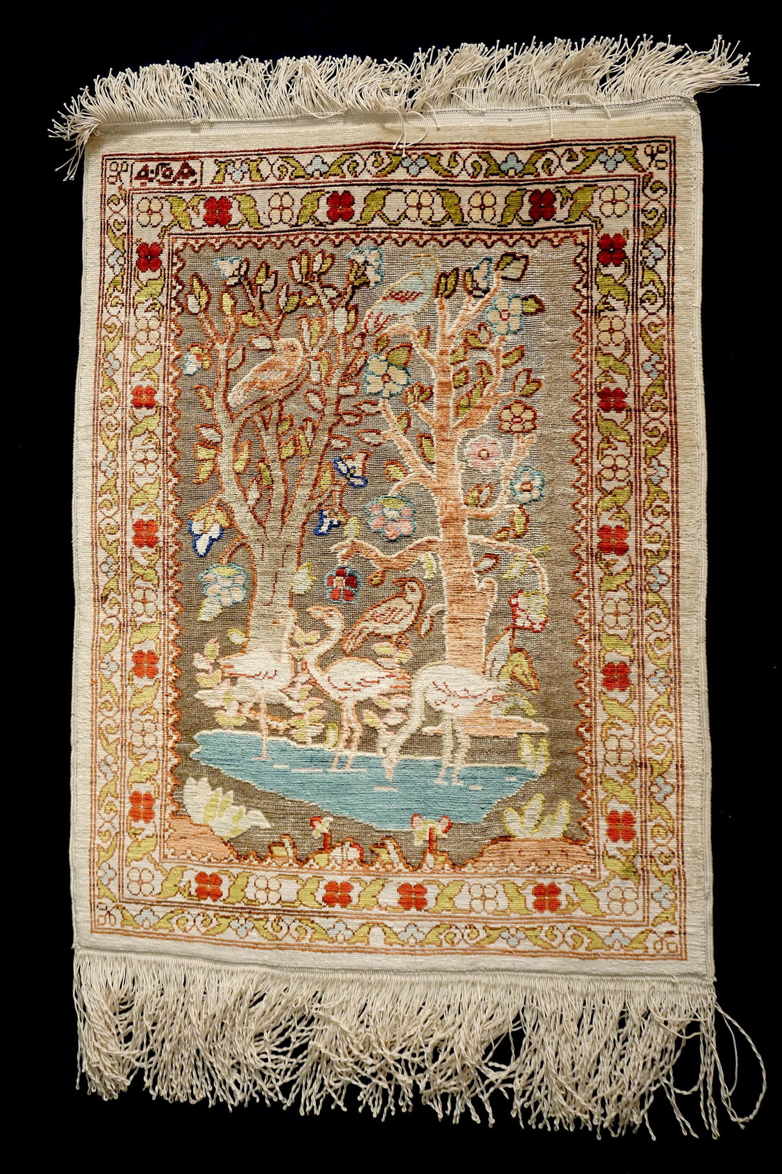 Antique Turkish silk prayer rug, gold thread, tree (1 of 5)