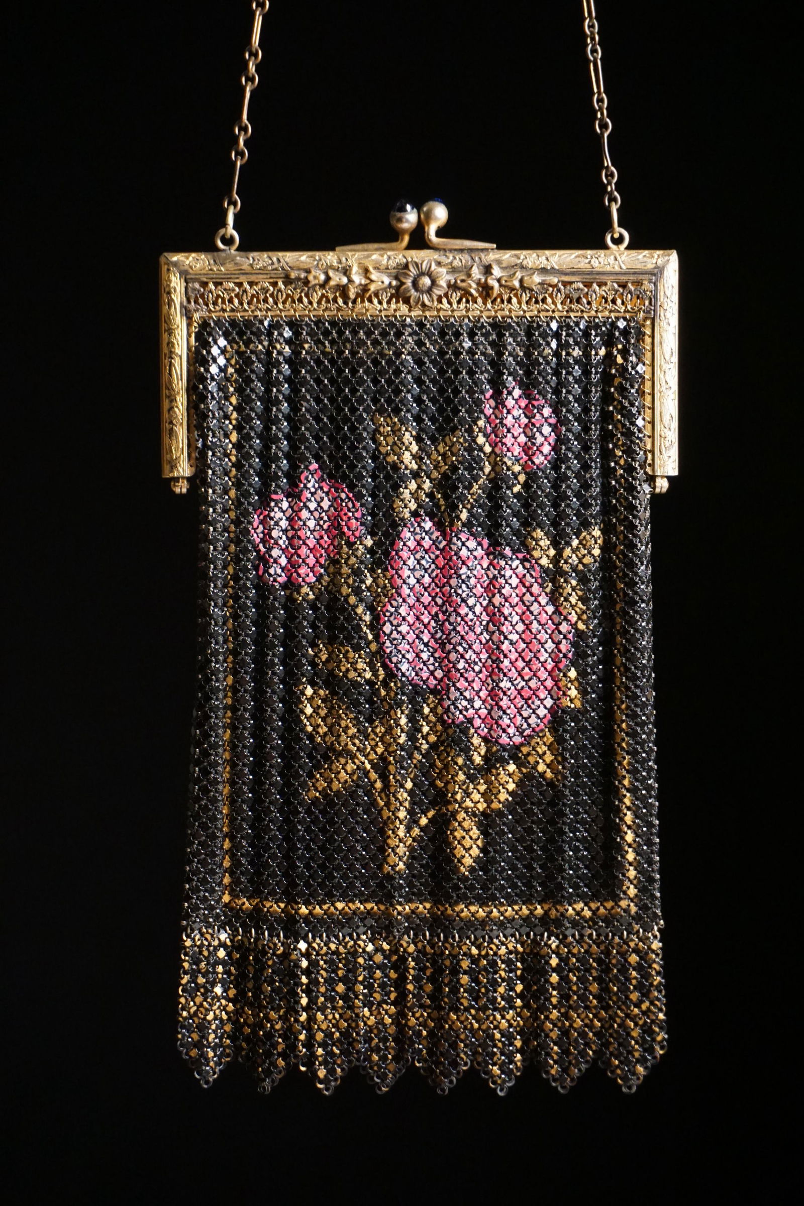 Vintage Art Deco Mandalian black mesh rose purse (1 of 12)