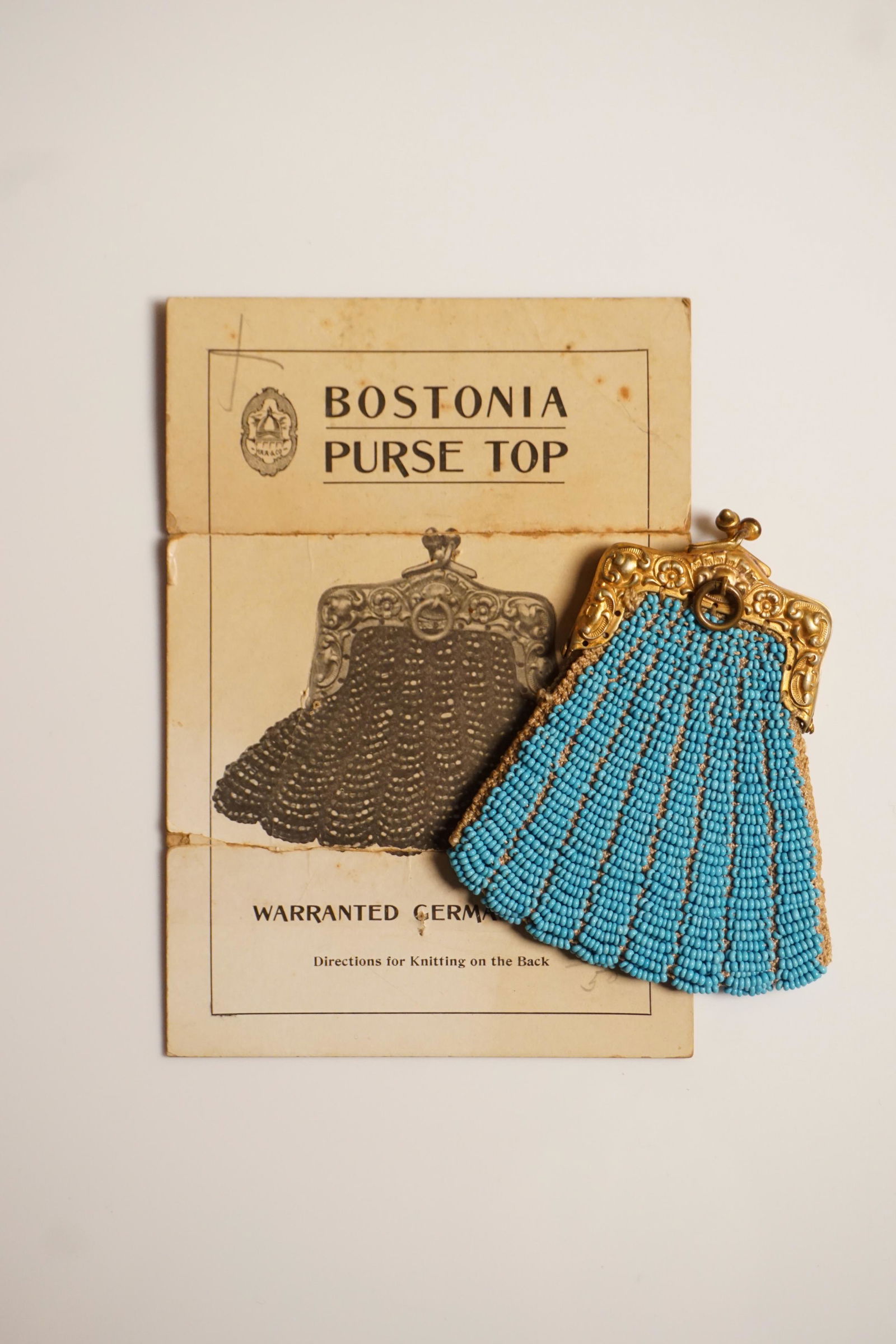 Antique German blue glass Bostonia neck chain purse (1 of 11)