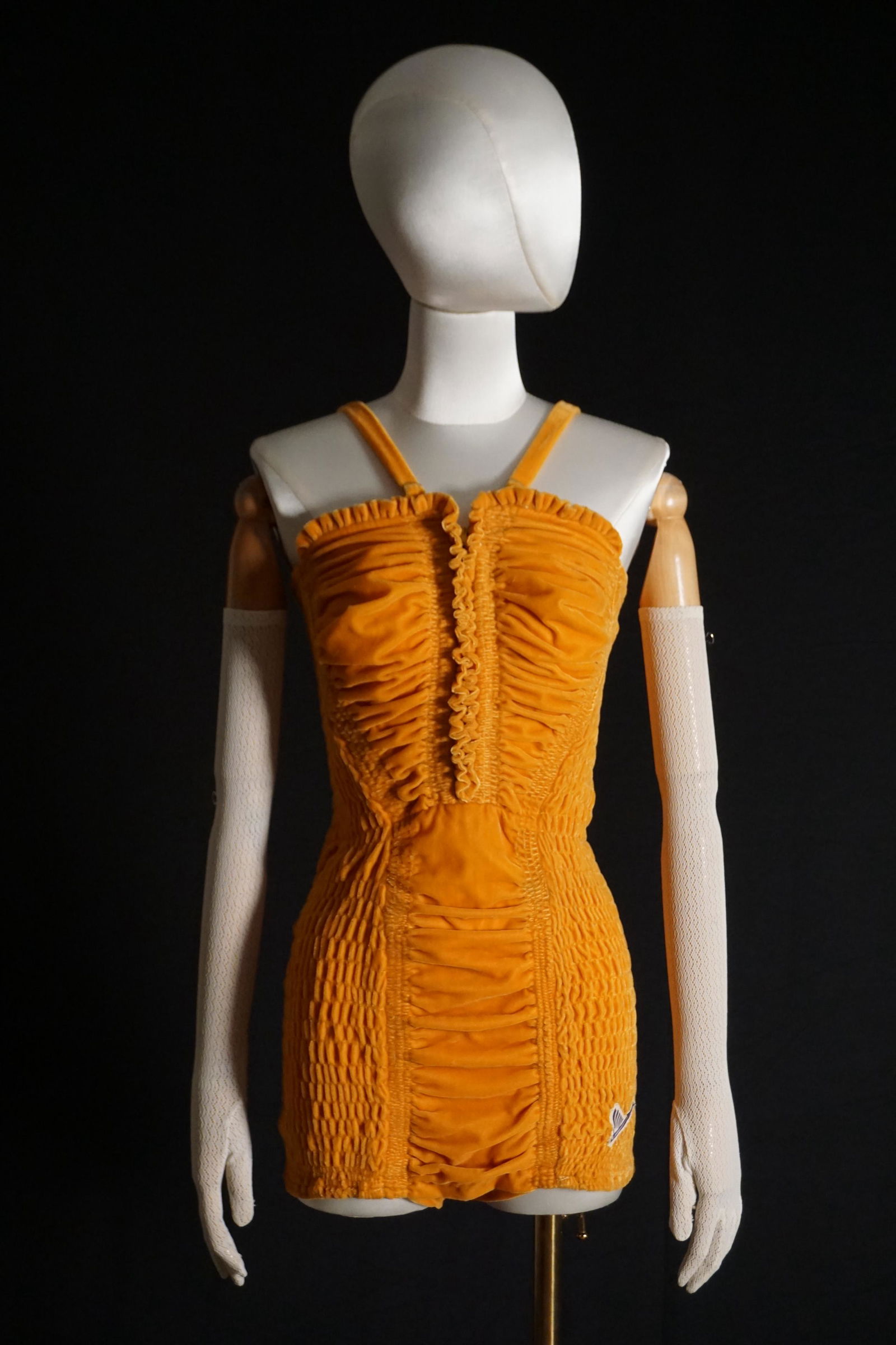 Vintage 1940s Catalina swimsuit orange ruched velvet (1 of 12)
