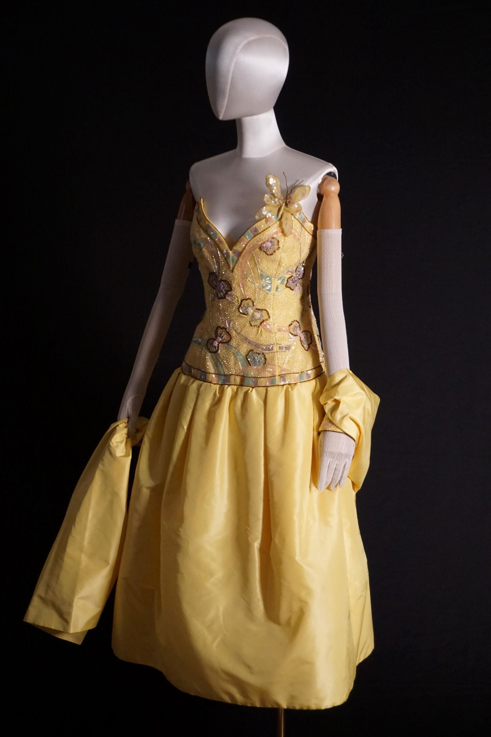 Vintage Ann Lawrence yellow glass beaded dress butterfly bodice (1 of 16)