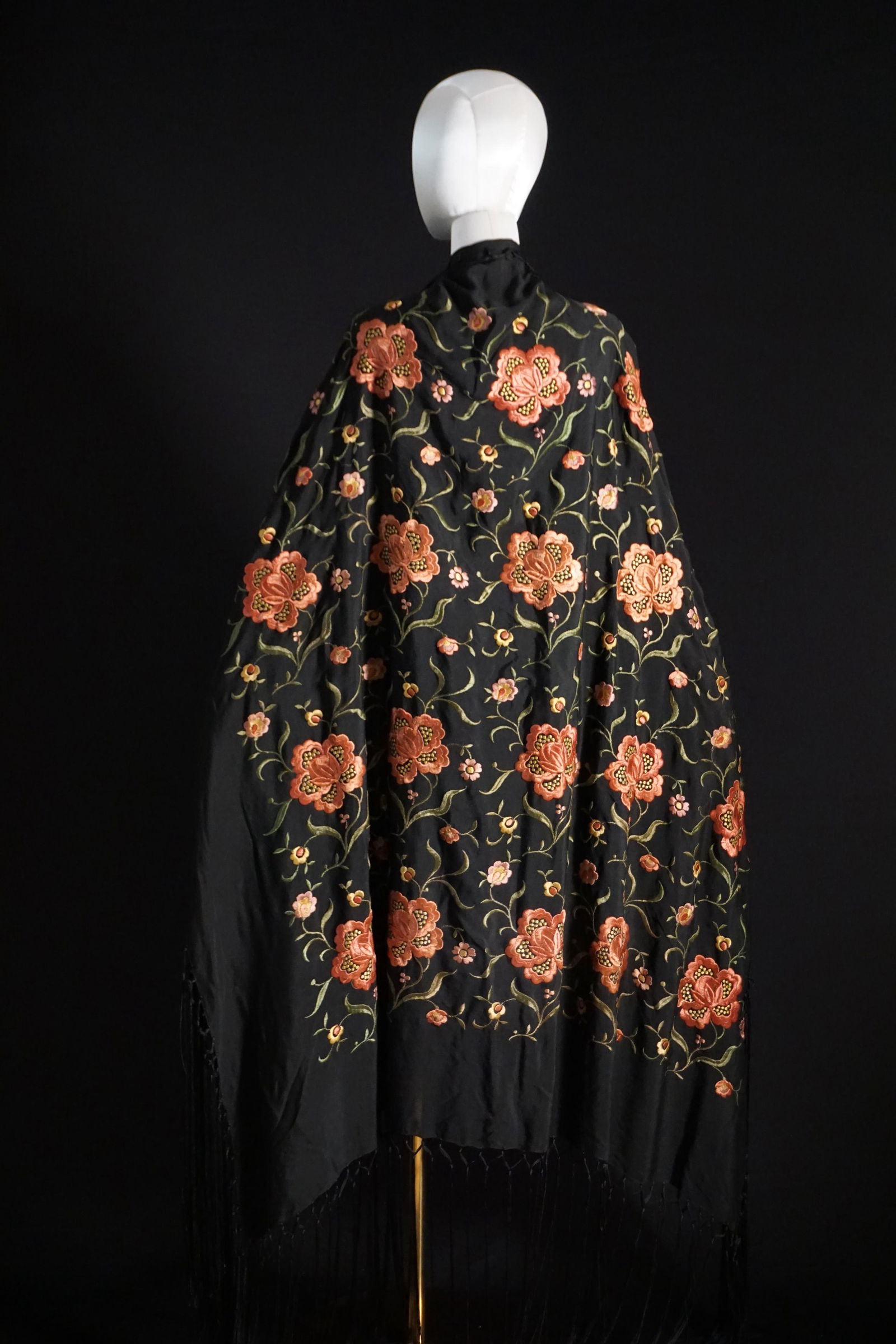 Vintage 1930s black floral embroidered shawl (1 of 8)