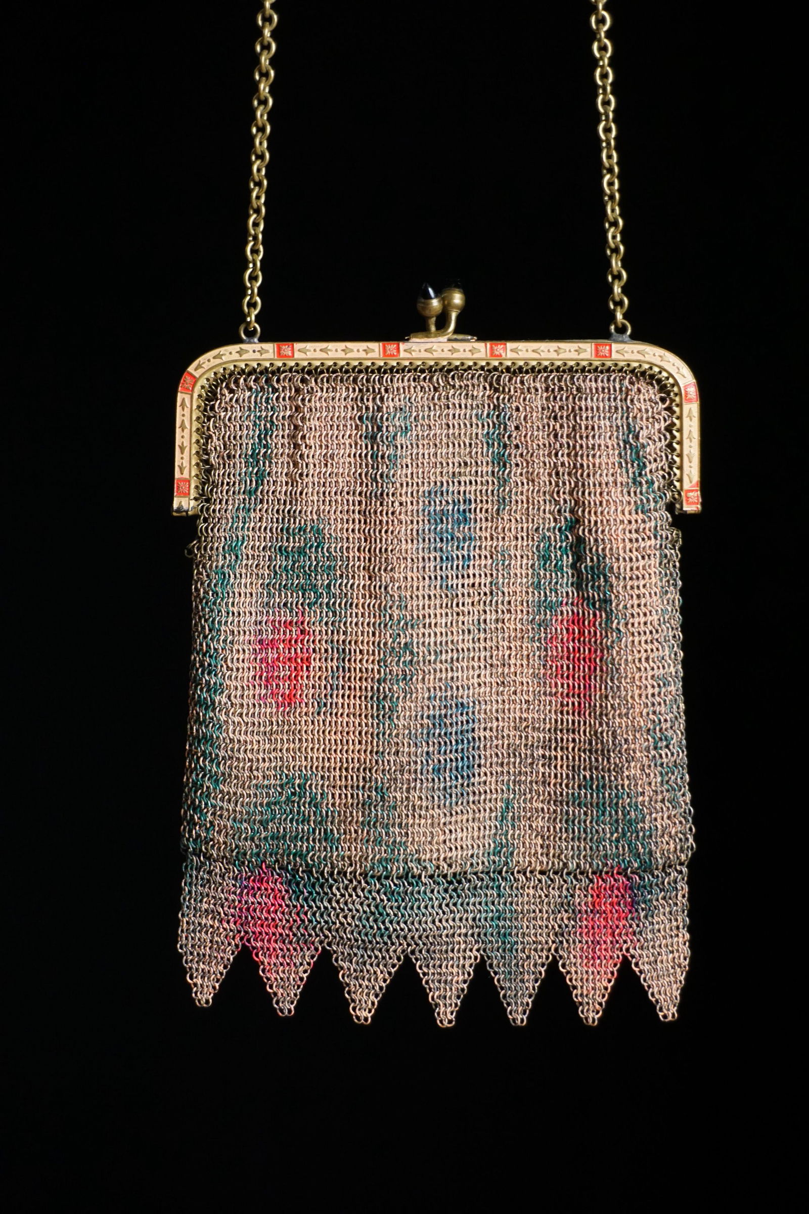 Antique German pink mesh purse Deco watercolor (1 of 9)