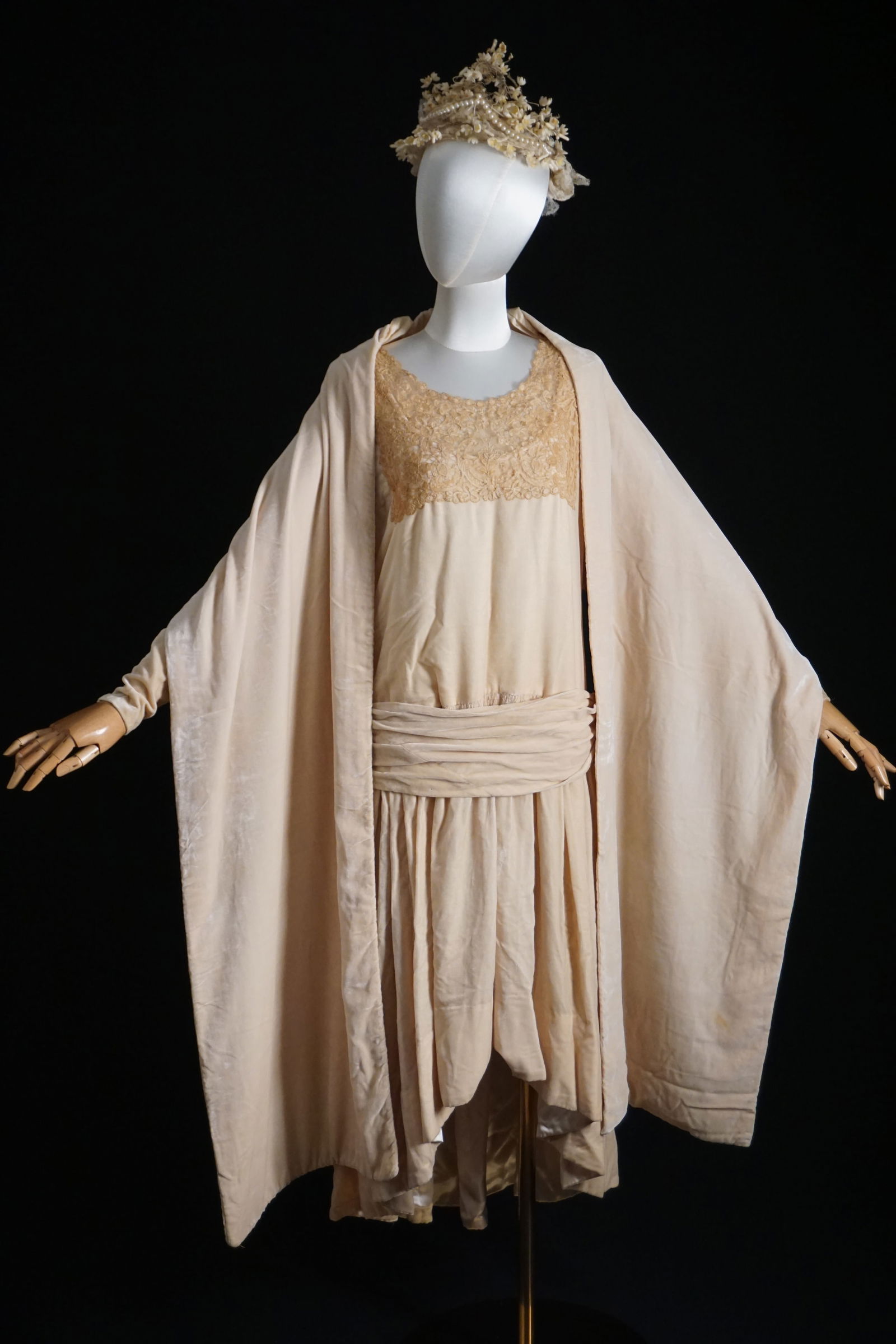 1910s 20s ivory silk velvet wedding dress ensemble (1 of 17)