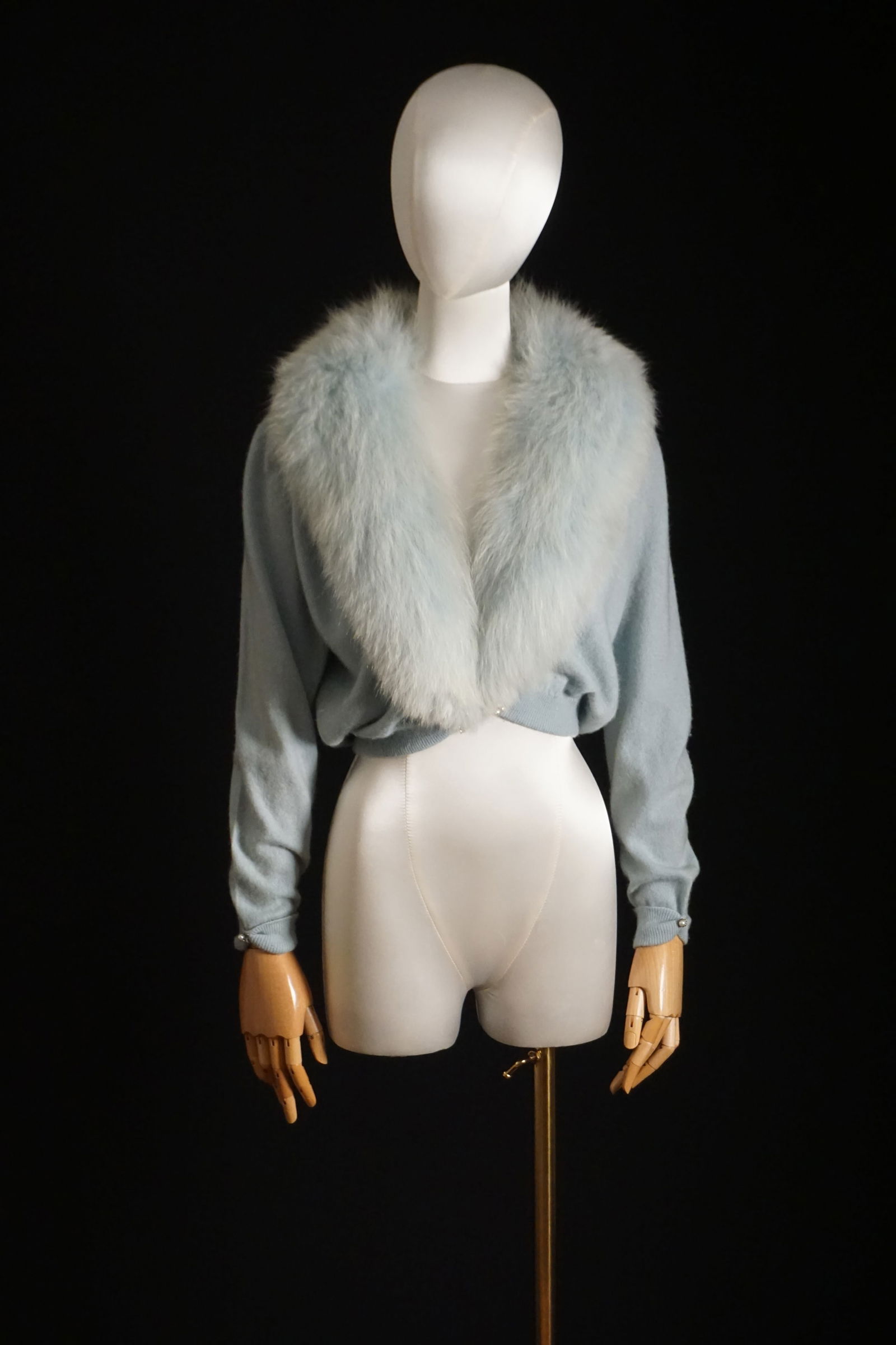 1950s Hadley Cashmere blue fur cardigan sweater (1 of 7)