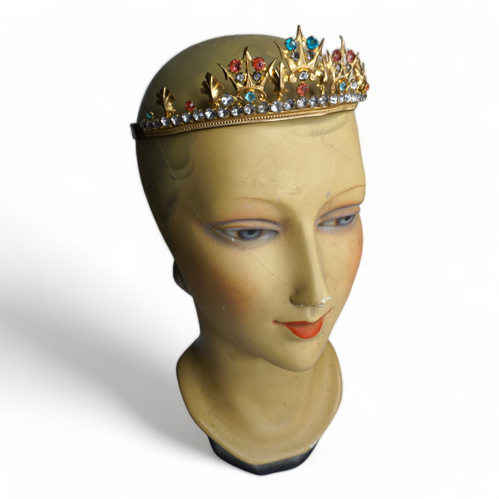 Antique French crown gilt tiara paste glass stones (1 of 10)