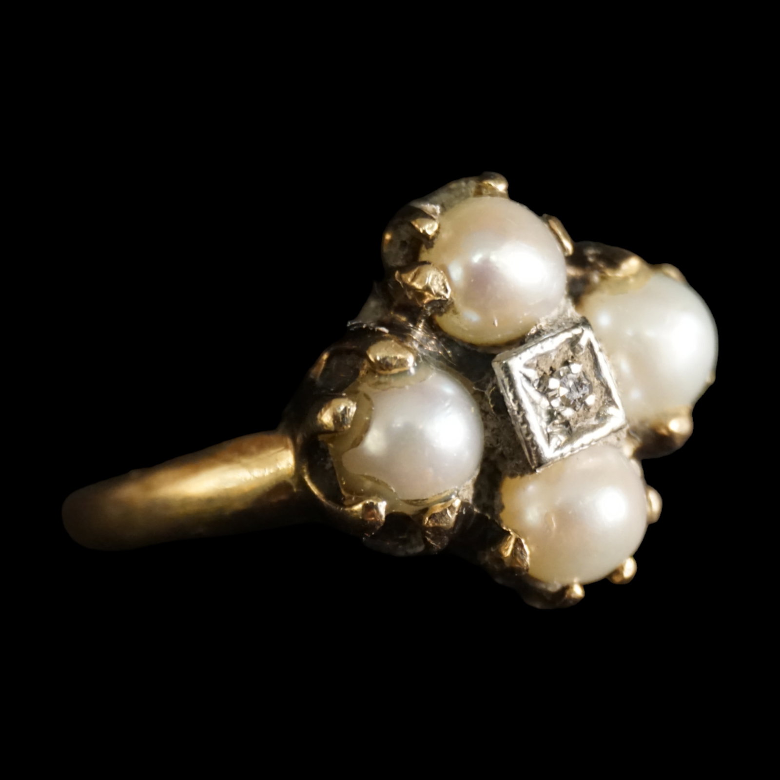 Antique Victorian 10k gold pearl and diamond ring (1 of 5)