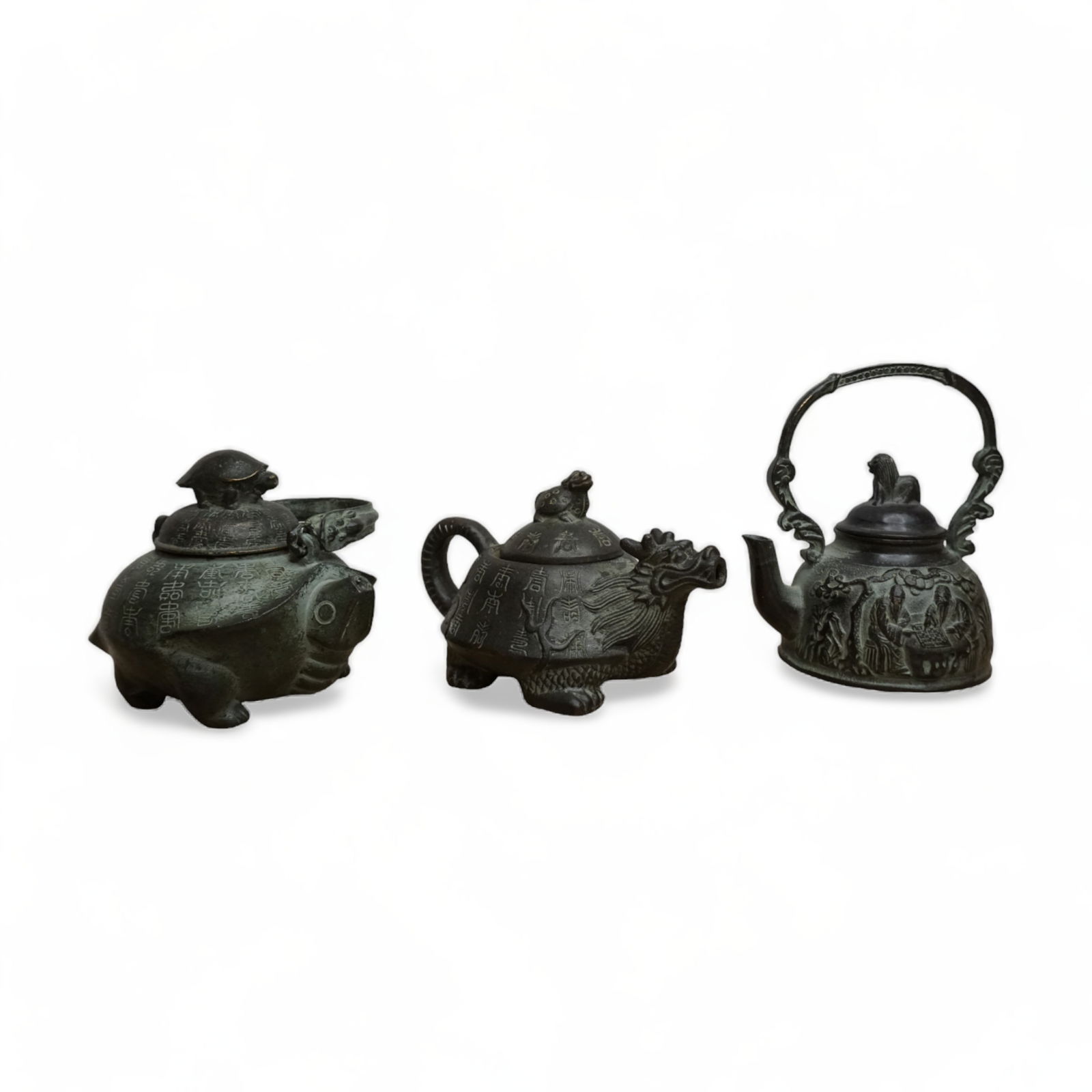 Three Chinese bronze teapots archaistic style (1 of 10)