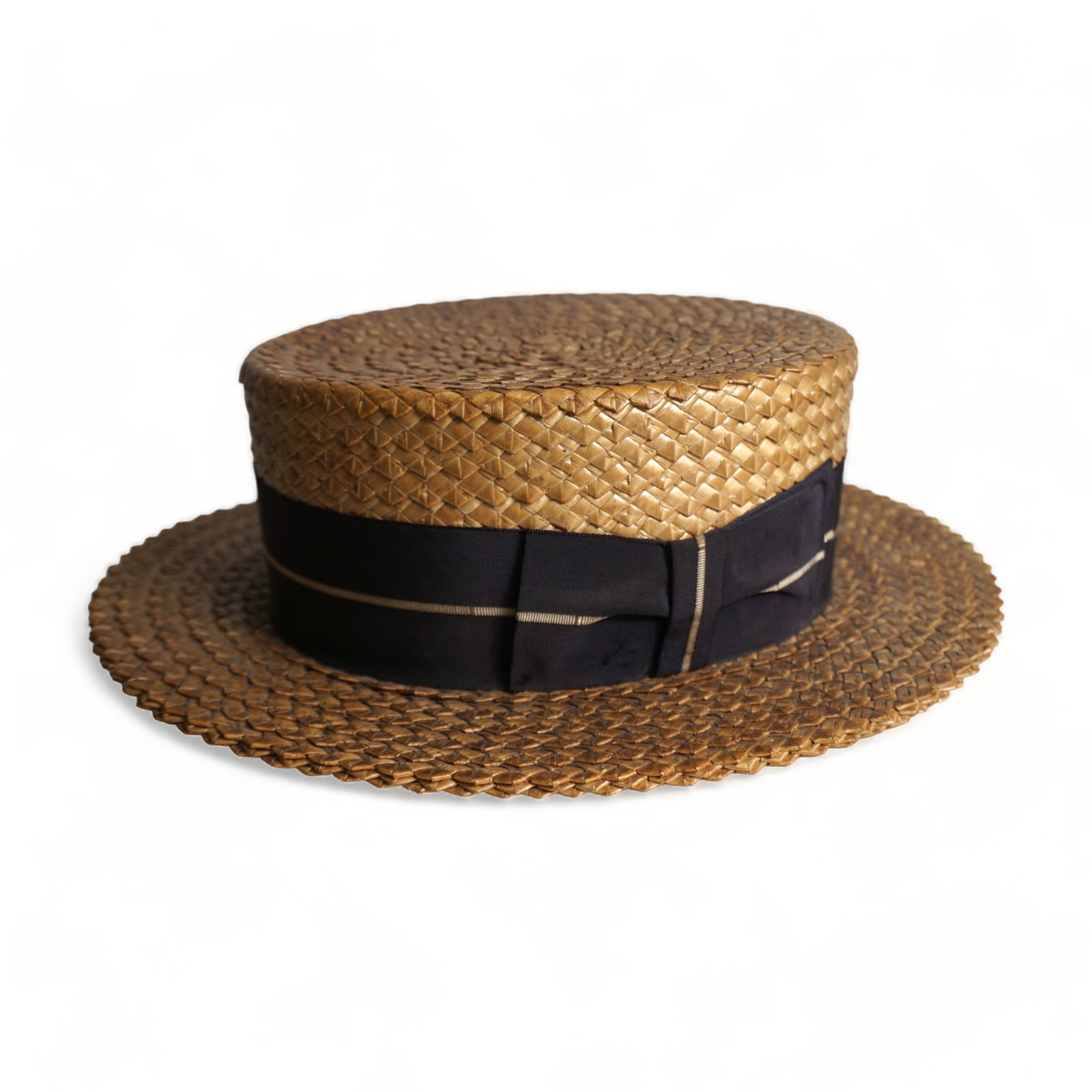 Antique mens straw boater hat, worn by Sam R. Costello Chicago (1 of 8)