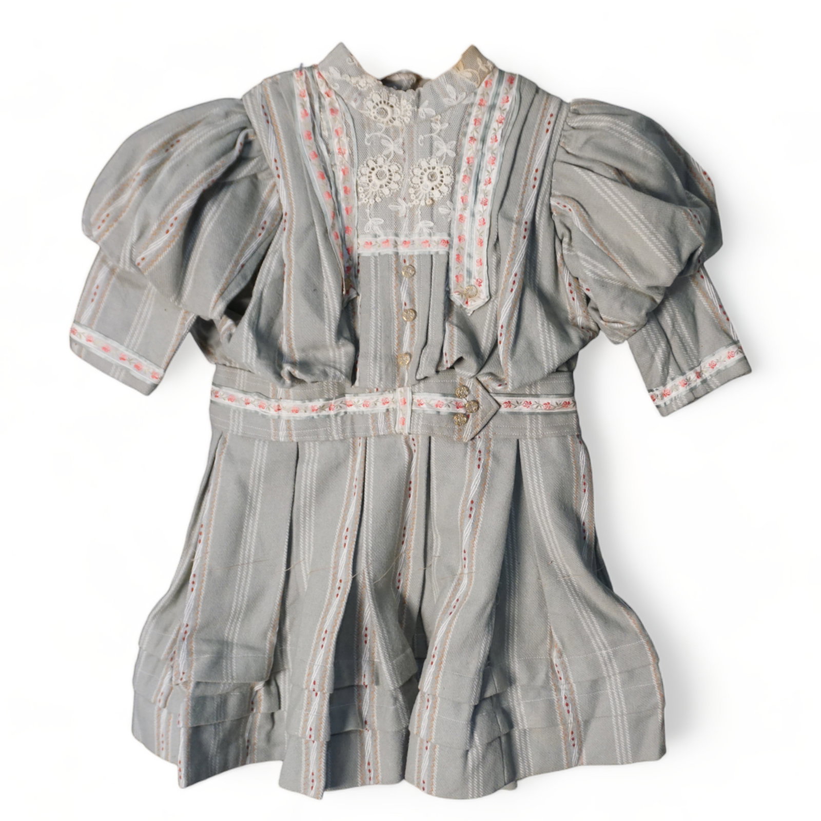 Antique Victorian wool children's dress, lace, puff sleeves (1 of 6)