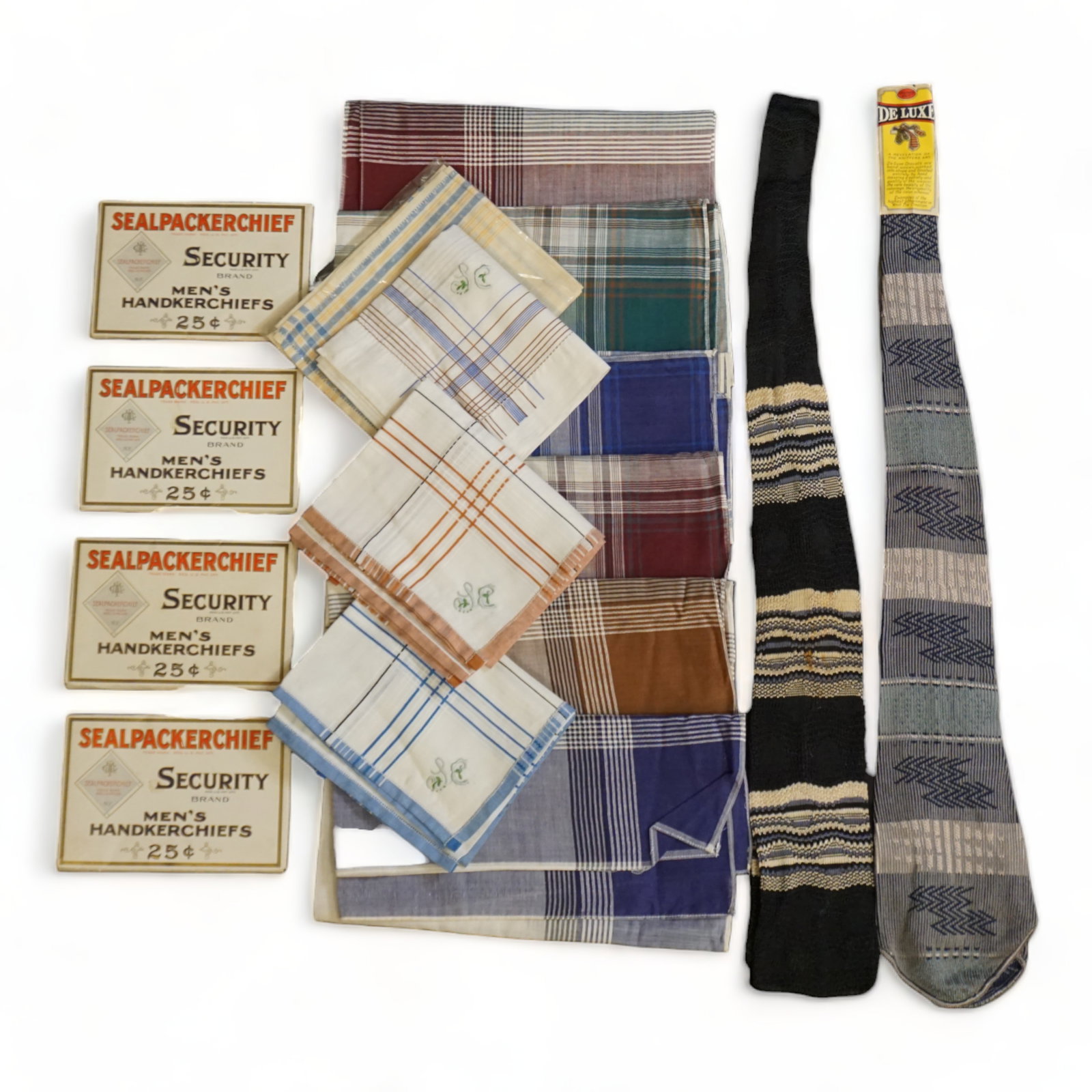 Antique Mens handkerchiefs in paper boxes and two ties (1 of 19)