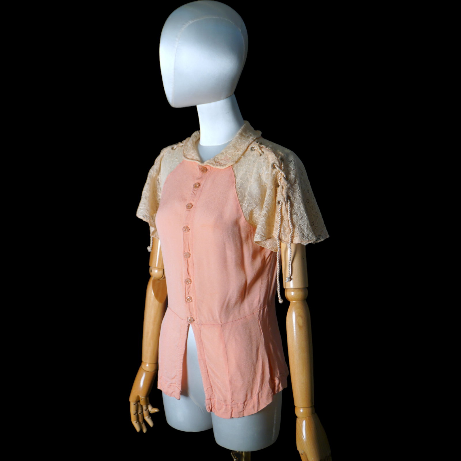 Vintage 1930s pink blouse with woven rope and lace (1 of 11)