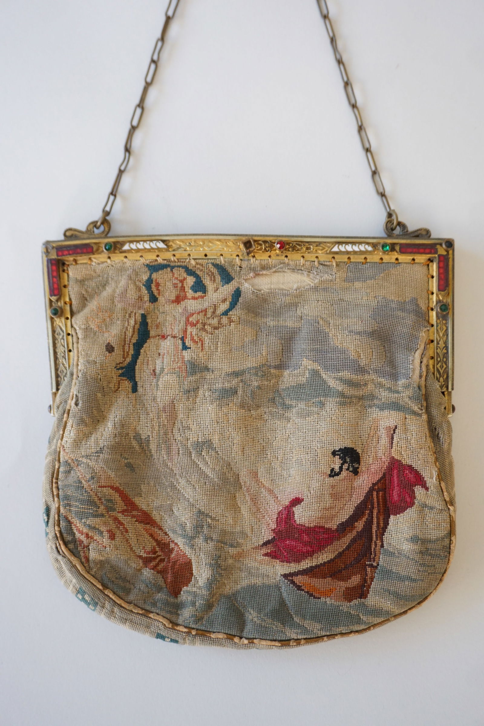 Antique petit point figural purse enamel frame (1 of 10)