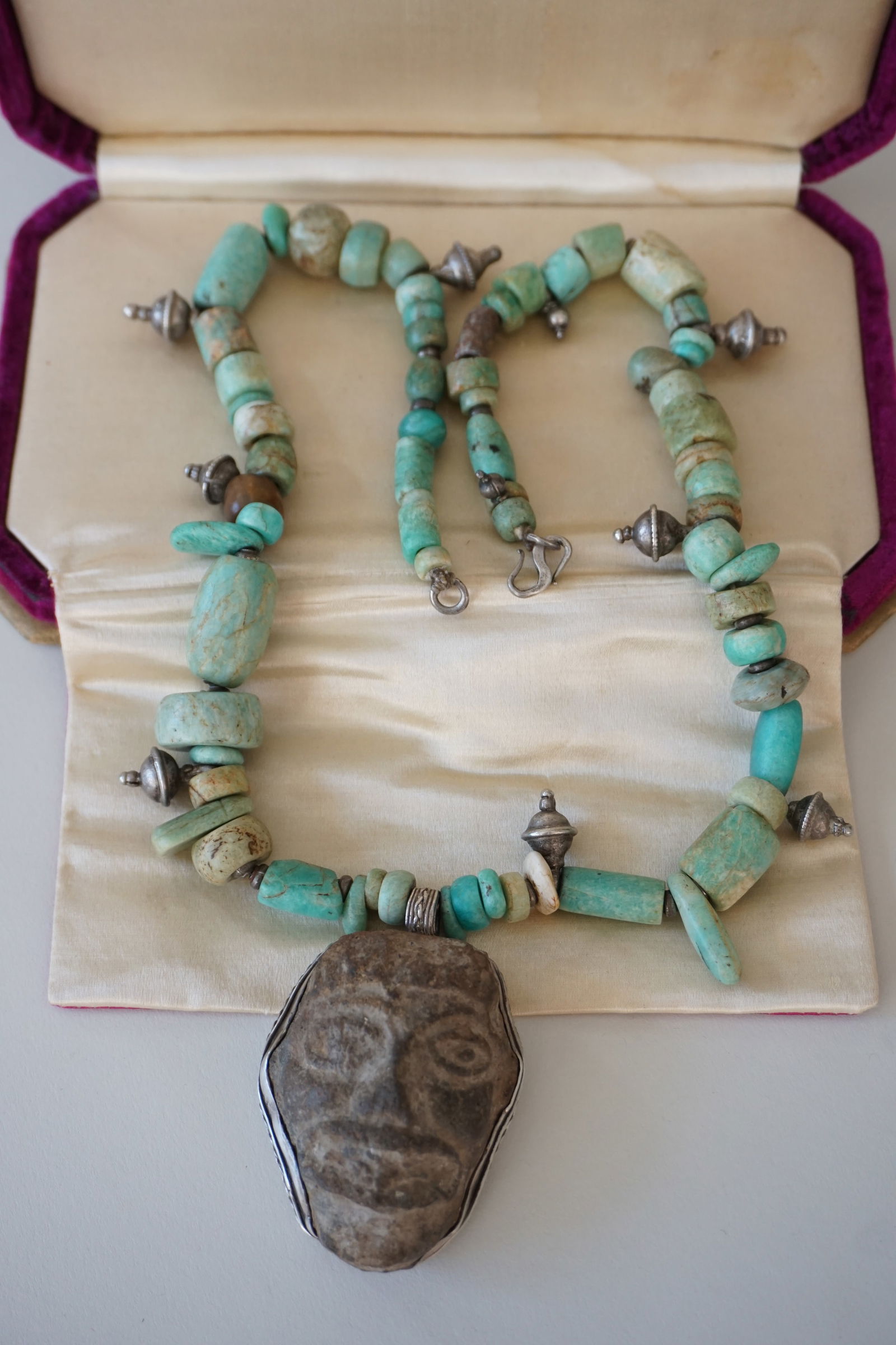 Pre-Columbian Guatemalan Jade Necklace with Pottery Pendant (1 of 15)
