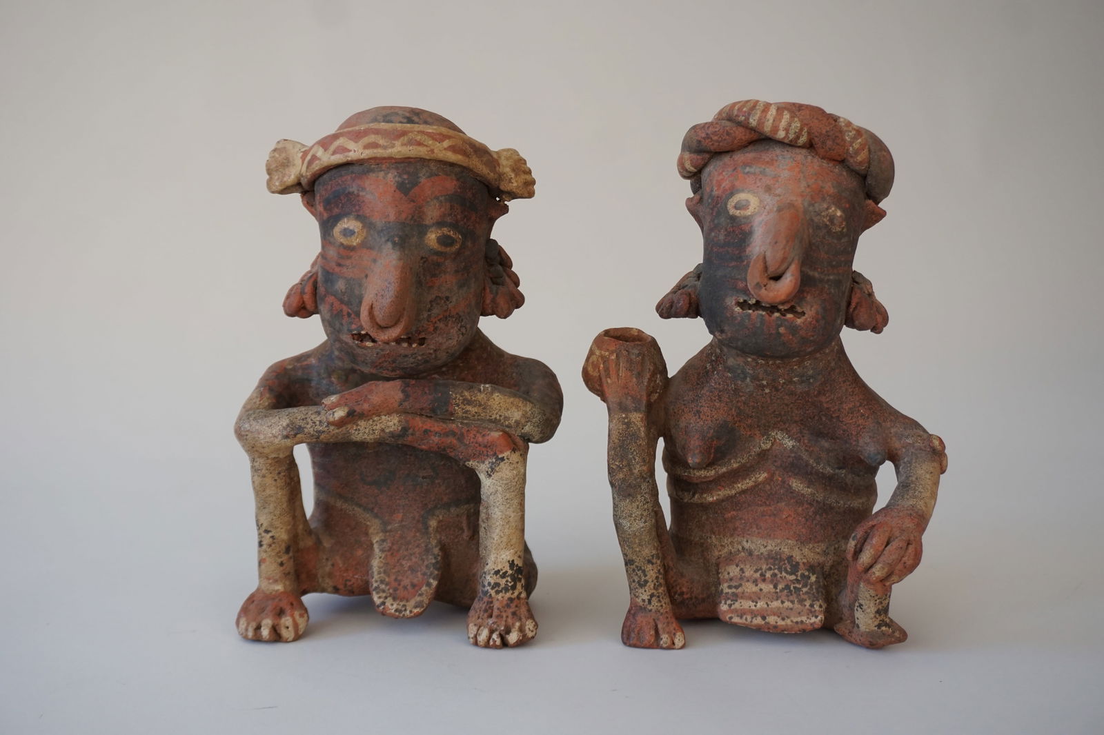 Nayarit seated pair pre-Columbian pottery figures, Mayan (1 of 20)