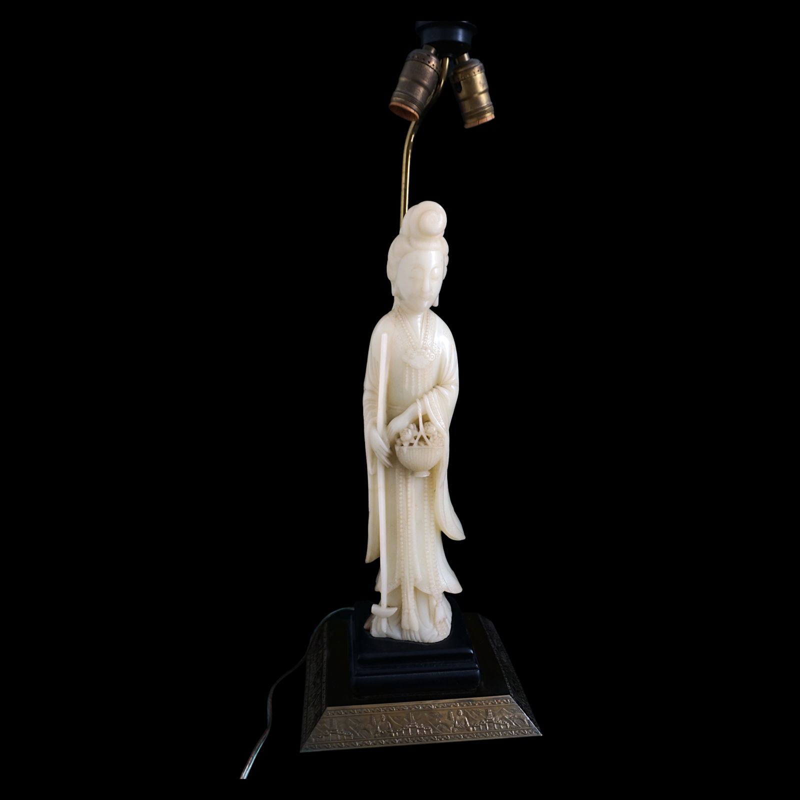 Antique Chinese soapstone Guanyin lamp monumental (1 of 5)