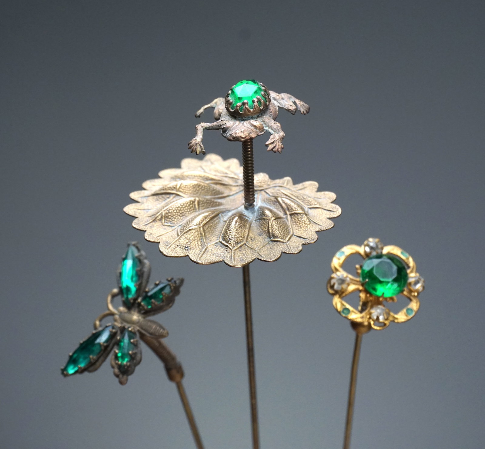 Antique Victorian trembler hatpins lot of 3 ornate frog (1 of 6)