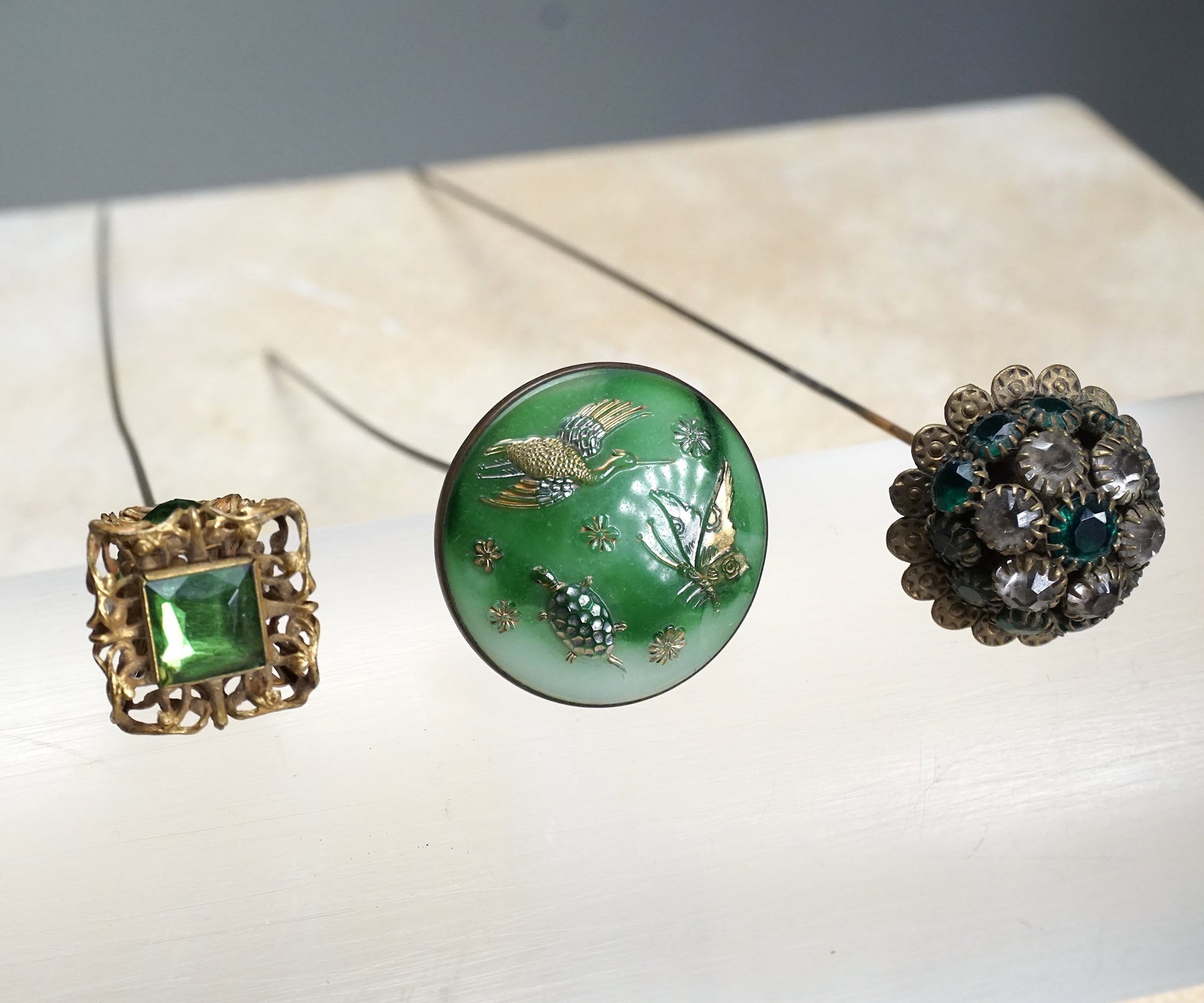 Antique Victorian gilt hatpins lot of 3 (1 of 8)