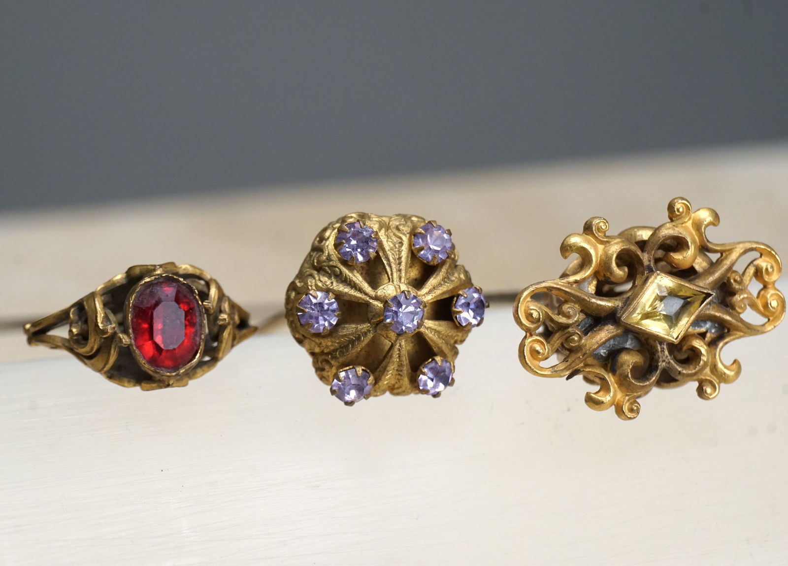 Antique Victorian hatpins lot of 3 gilt and jeweled (1 of 6)