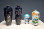 A lot of four Japanese cloisonne vases, bronze, silver
