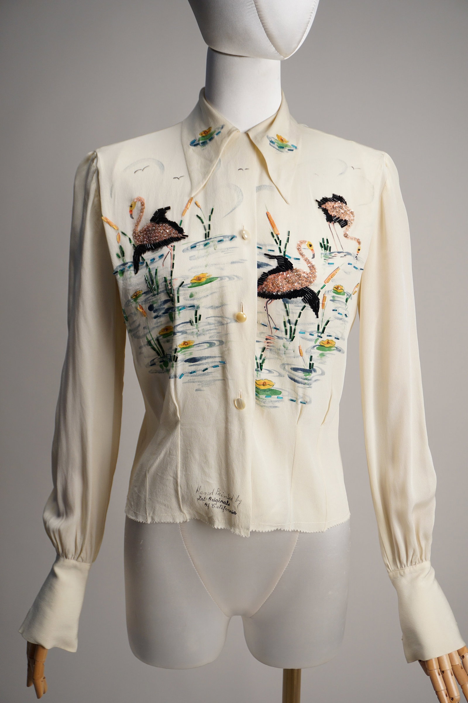 Vintage 1940s silk blouse, hand painted by Art Originals of California (1 of 11)