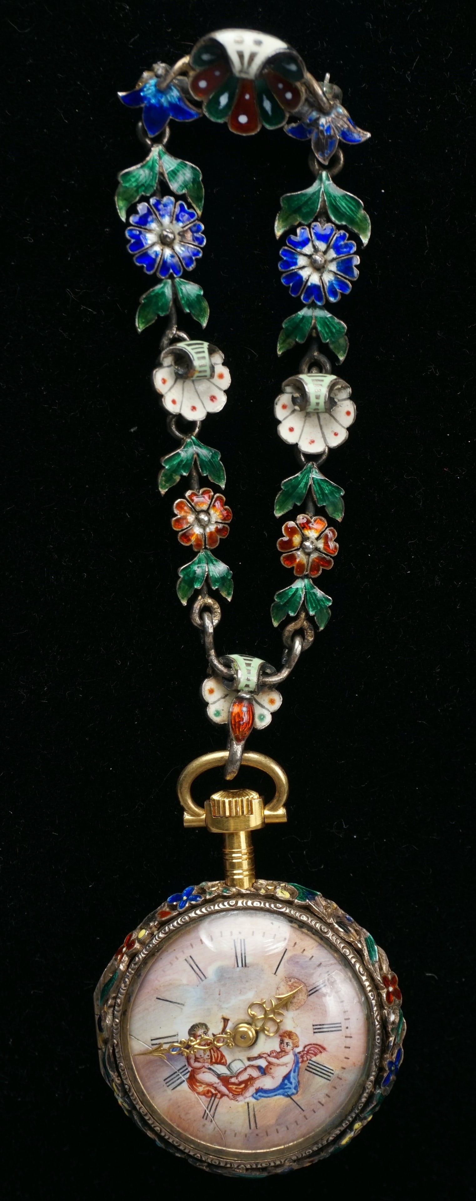 19th Century silver and Viennese enamel gilt silver pocket watch, verge watch, ex-museum (1 of 19)