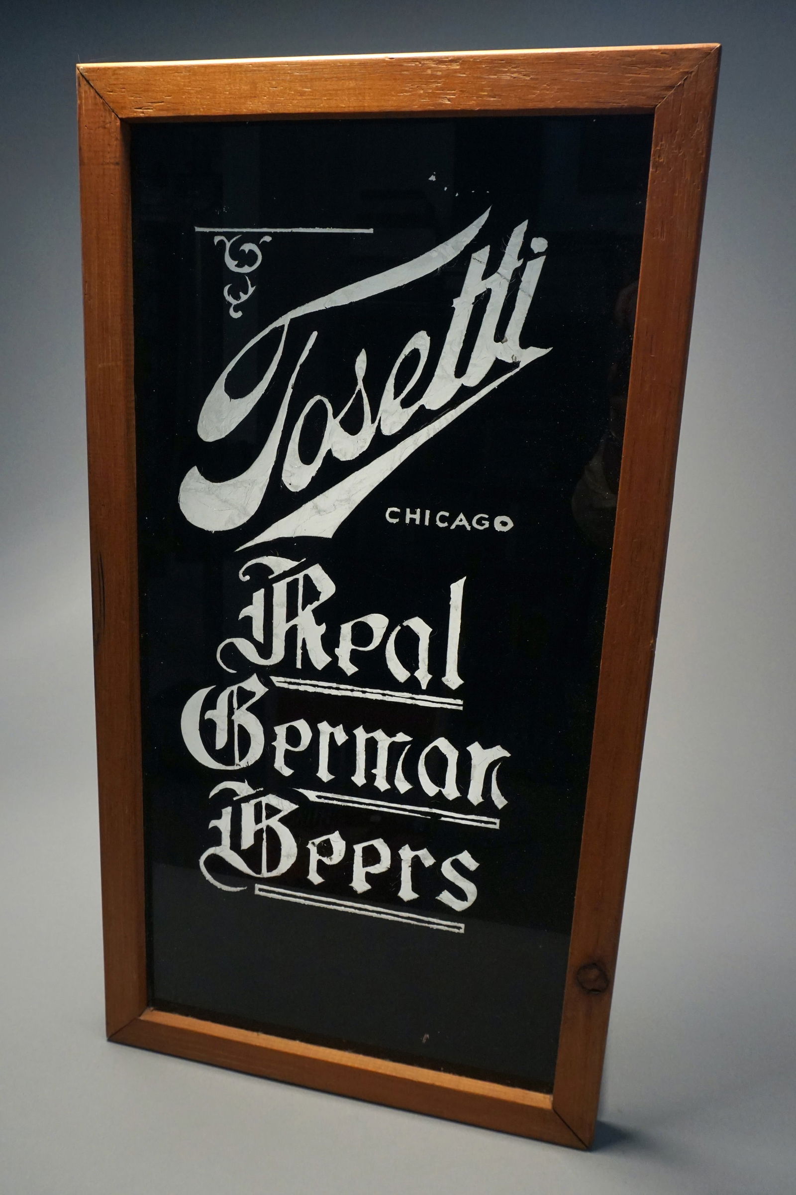 Antique advertising glass beer bar sign Tosetti Chicago (1 of 11)
