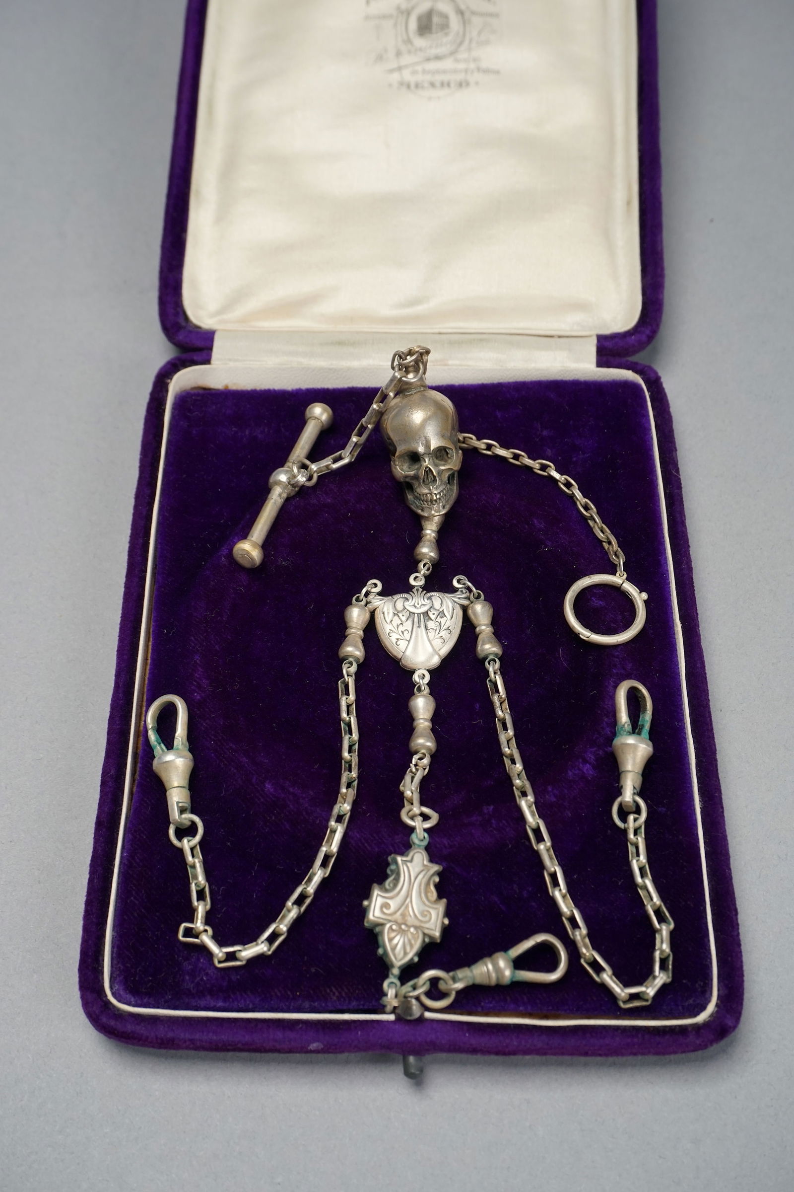 Antique skull watch fob chatelaine, memento mori skull (1 of 12)