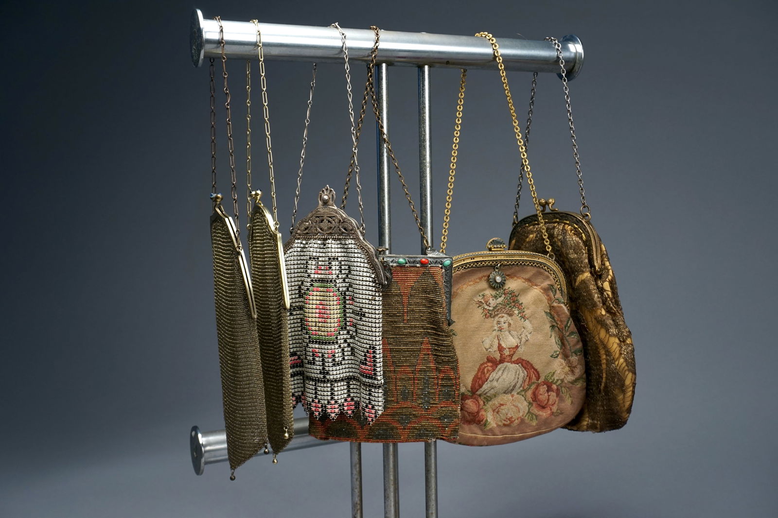 Lot of 6 antique purses, french handbags needlepoint, mesh Whiting Davis (1 of 12)