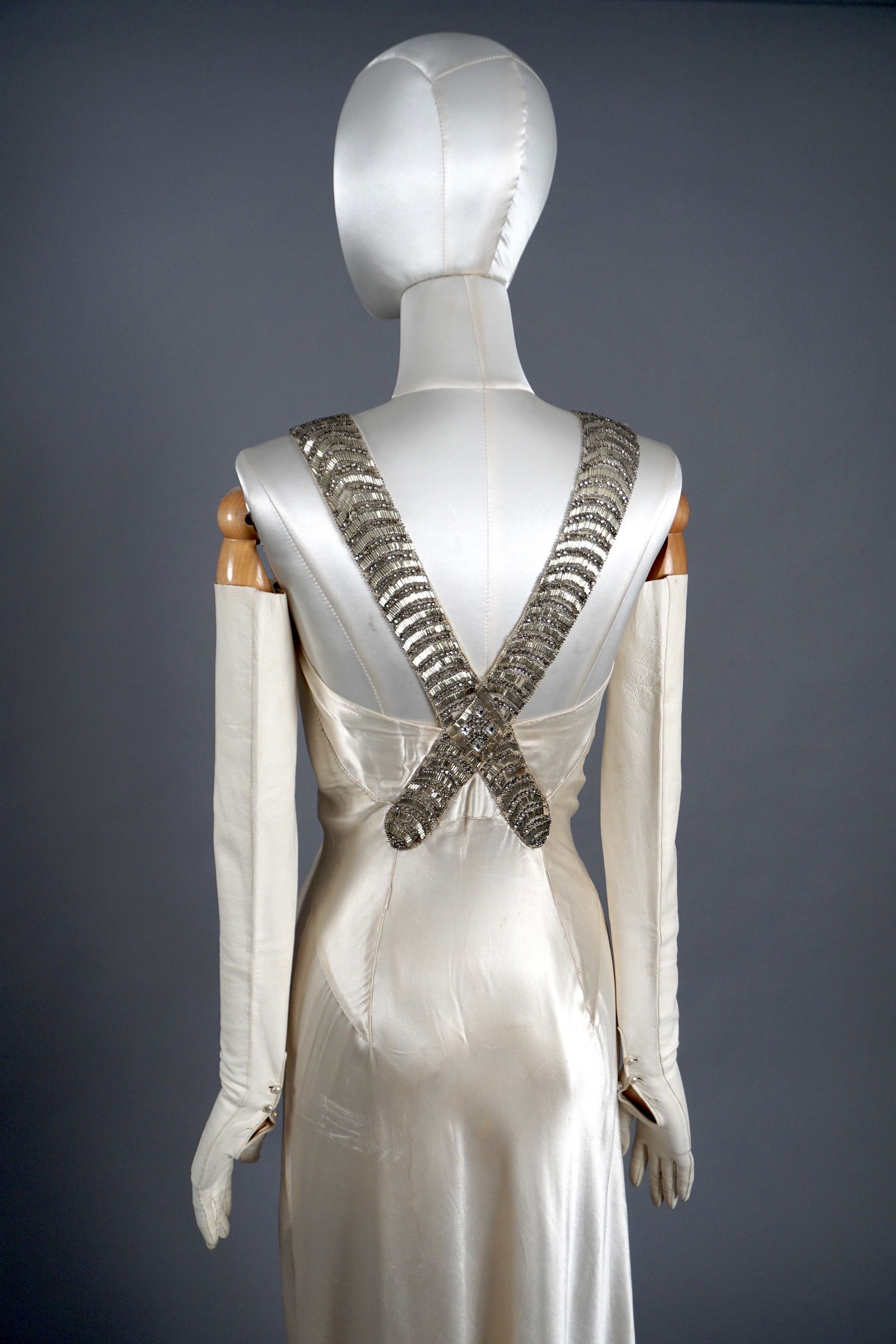 Vintage 1933 Art Deco Satin Embroidered Evening Dress (1 of 16)