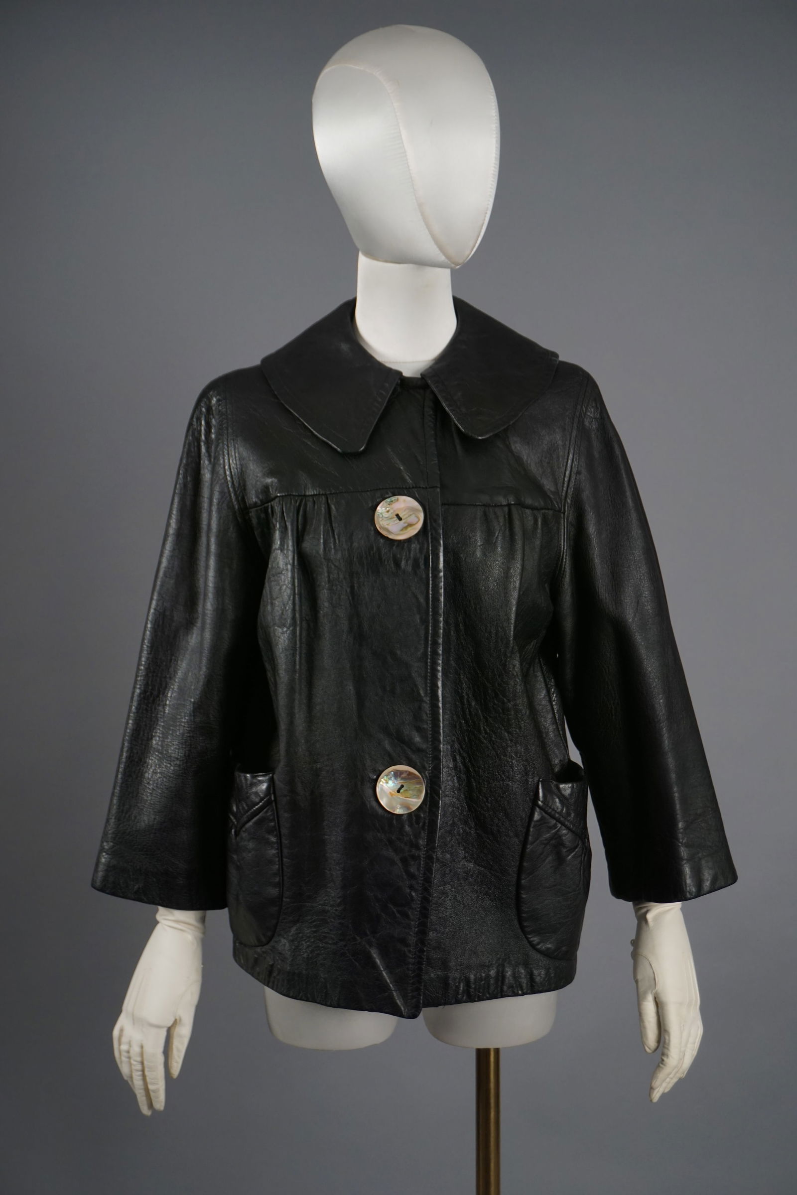 Vintage 50s 1960s Leather Jacket w/ Abalone Shell Buttons (1 of 8)