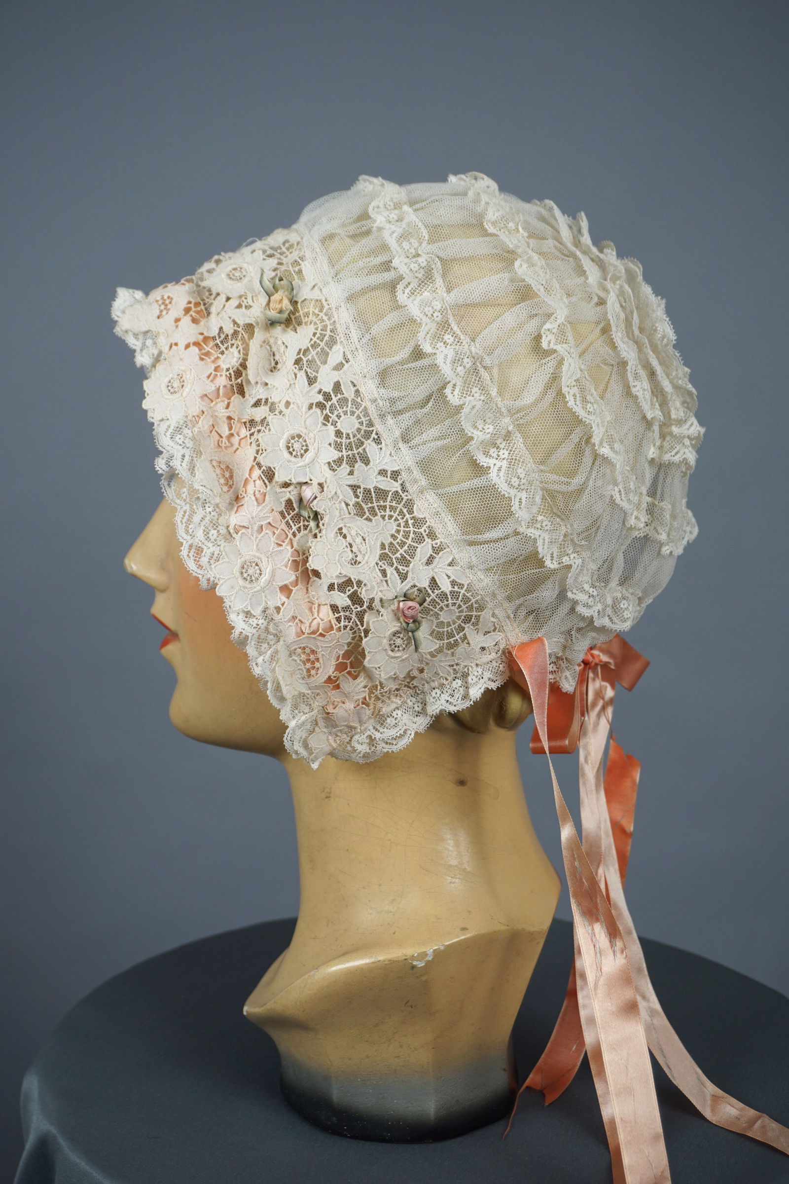 Antique Victorian Ladies Lace Bonnet Nightcap Hat (1 of 5)
