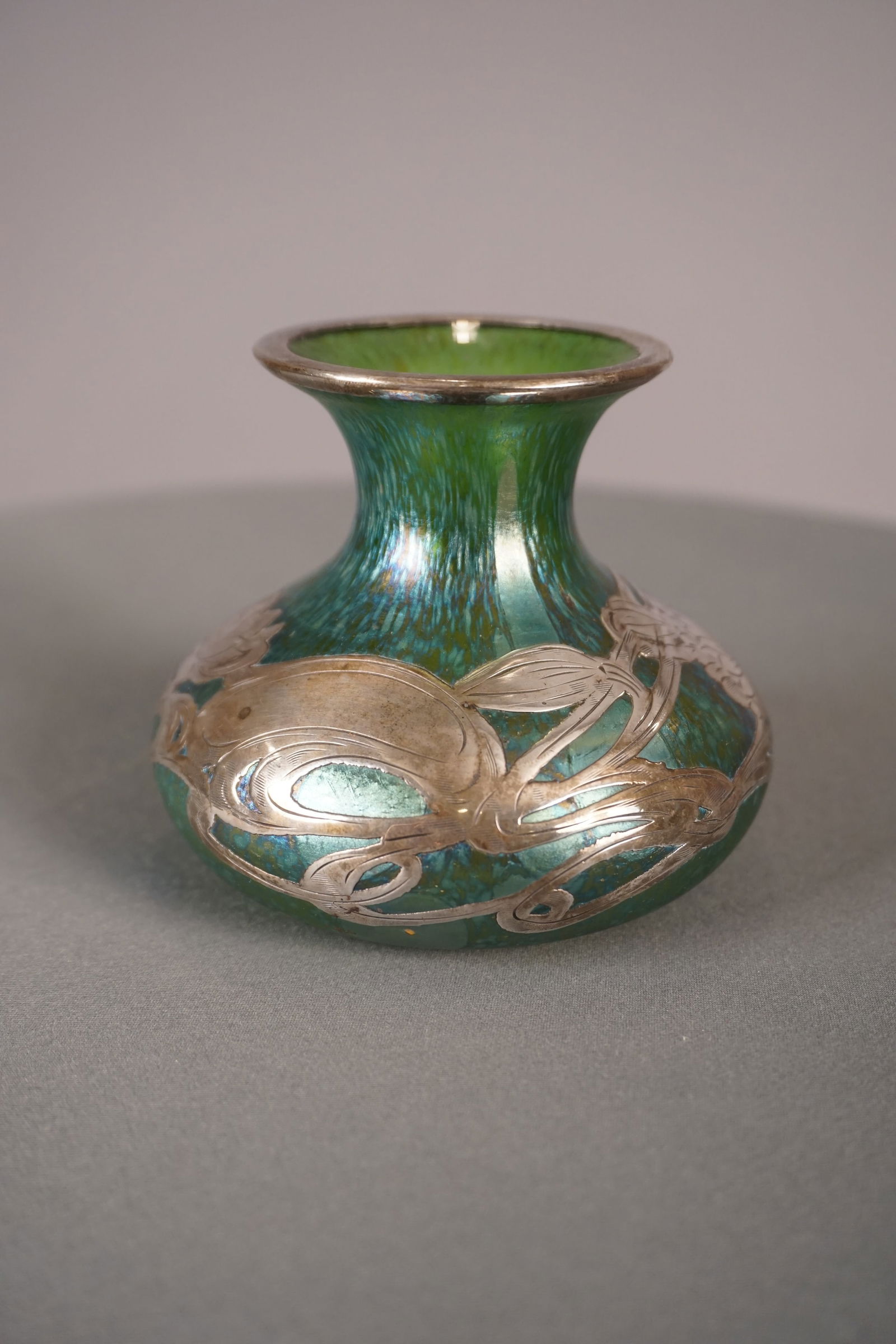 Antique Loetz Art Nouveau Iridescent Glass Vase With Sterling Silver Overlay (1 of 7)