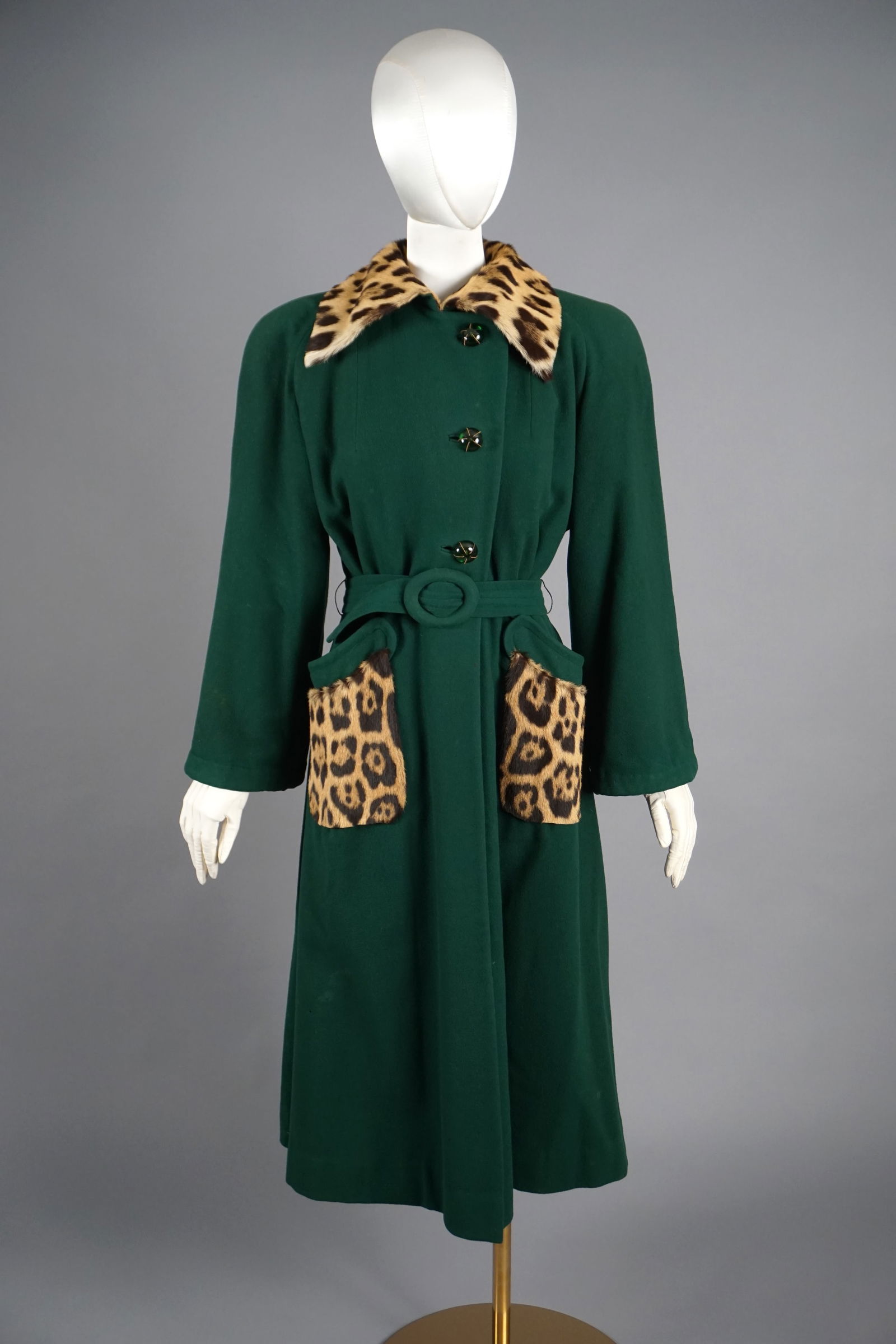 Vintage 1940s Green Wool Leopard Fur Coat, Smith Ogren Original (1 of 16)