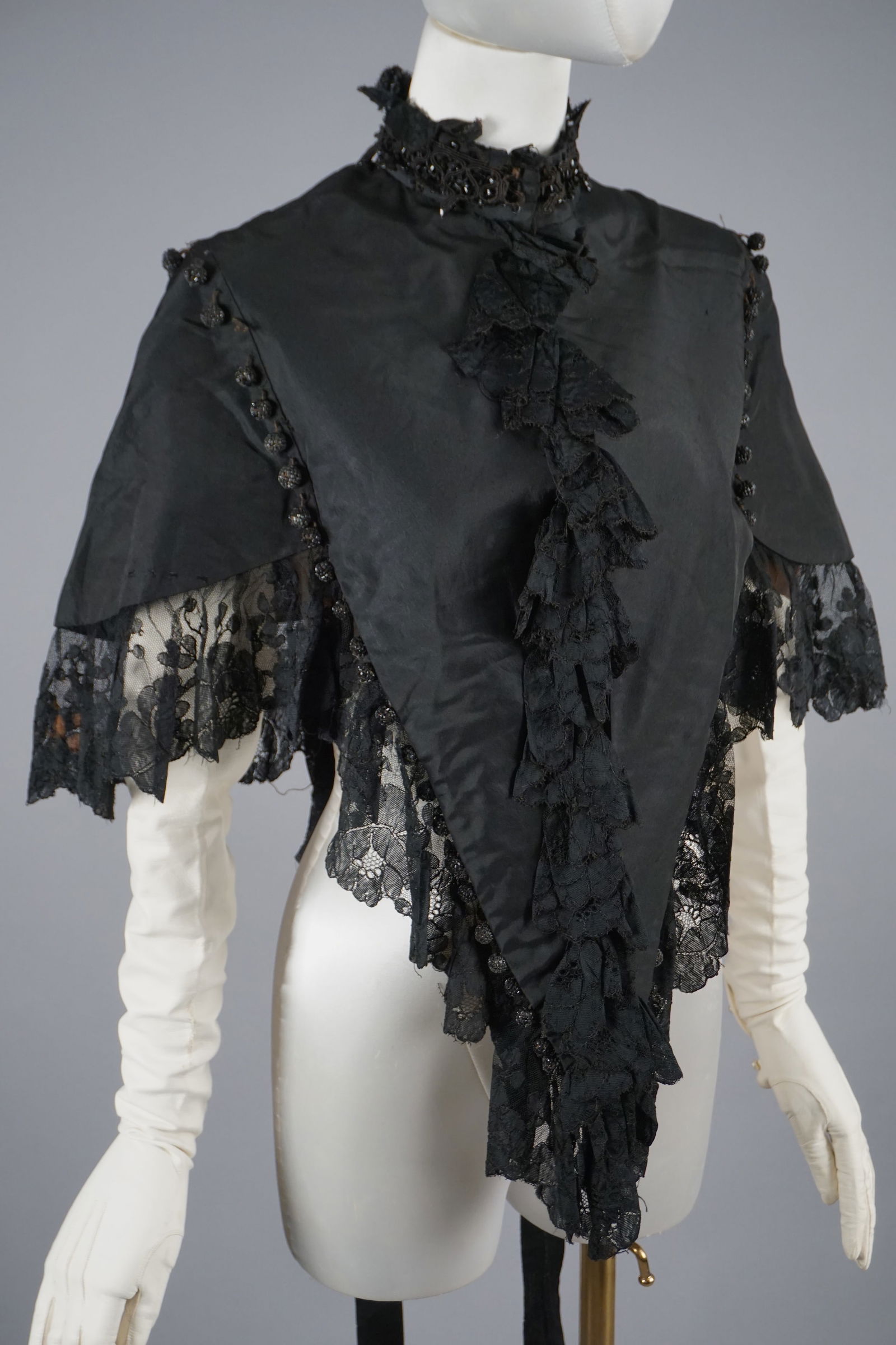 19th C. Victorian Silk Capelet with Glass Embellishments, Chantilly Lace (1 of 11)