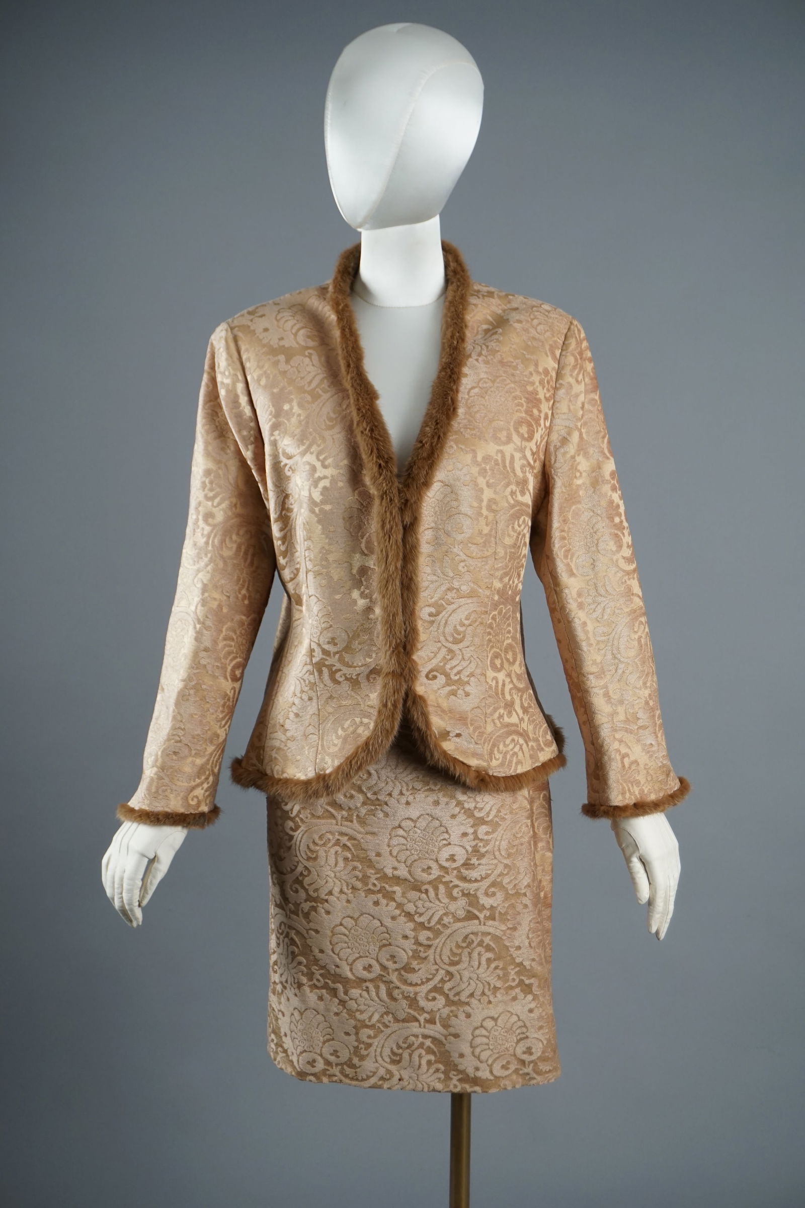 Escada Brocade Skirt Suit with Mink Fur Trim (1 of 11)