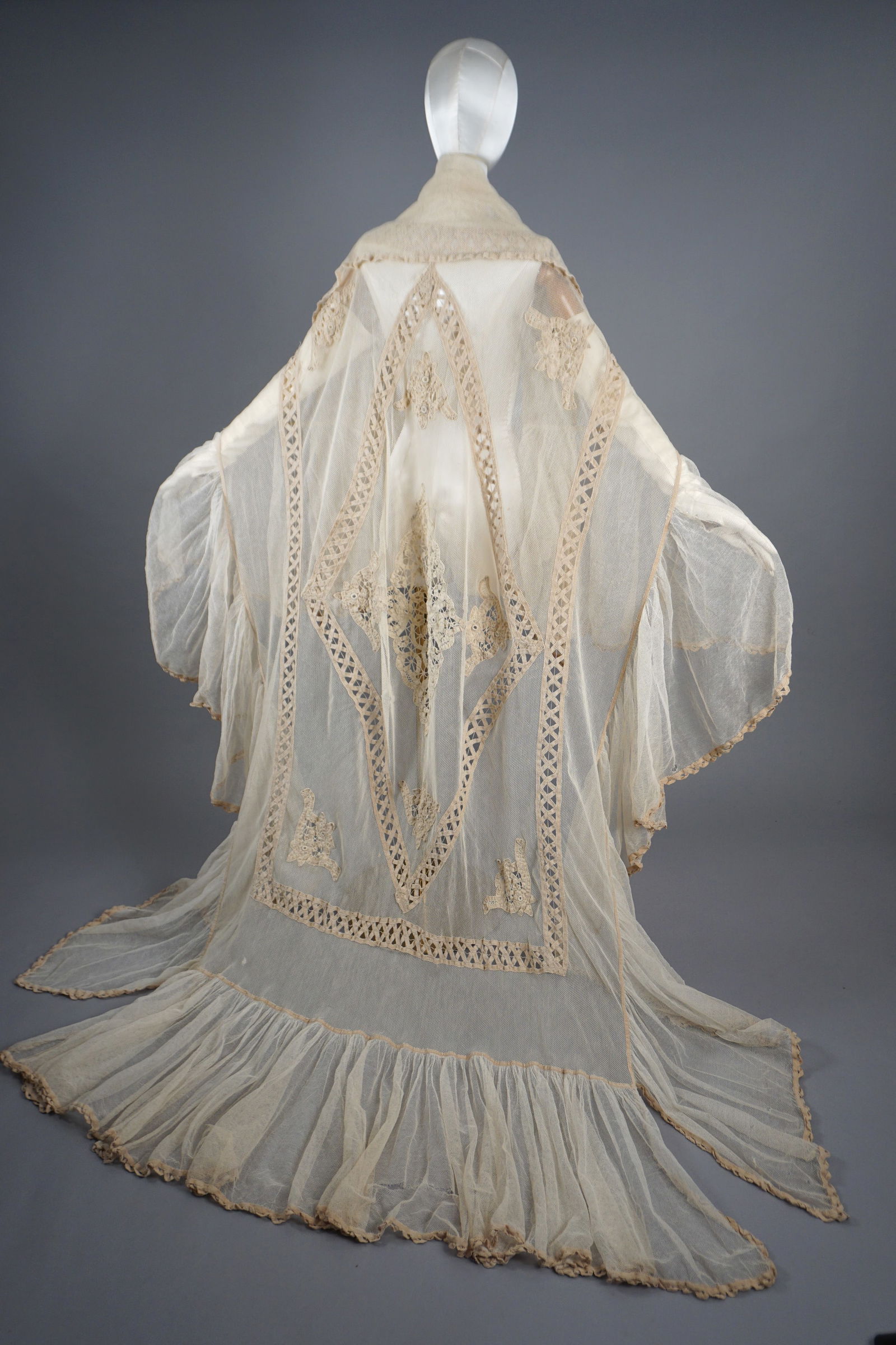 Antique Net Lace Ruffled Bedspread Styled as a Wearable Garment (1 of 16)