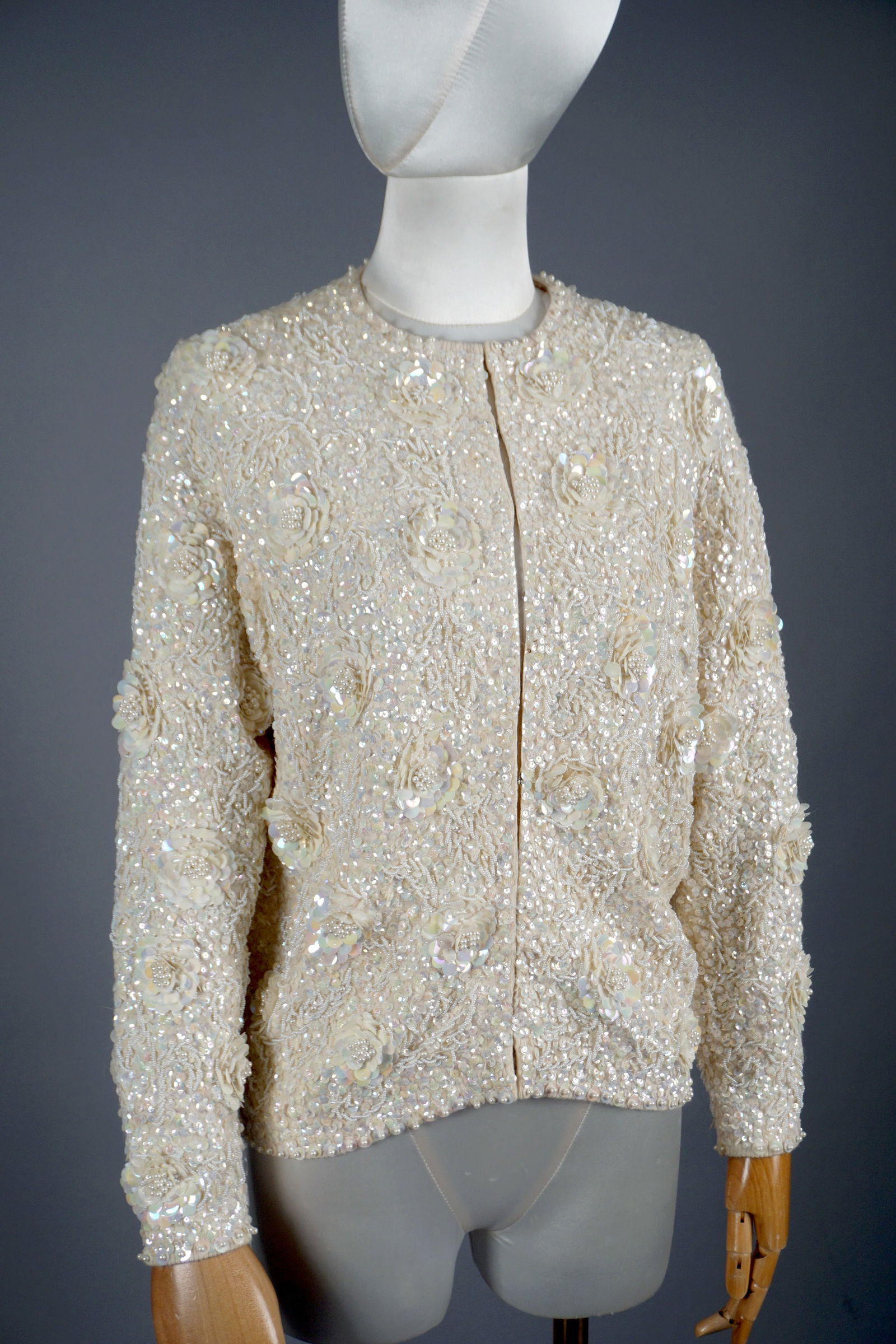 Vintage Hand Beaded Embroidered Lambs Wool Angora Cardigan Sweater (1 of 8)