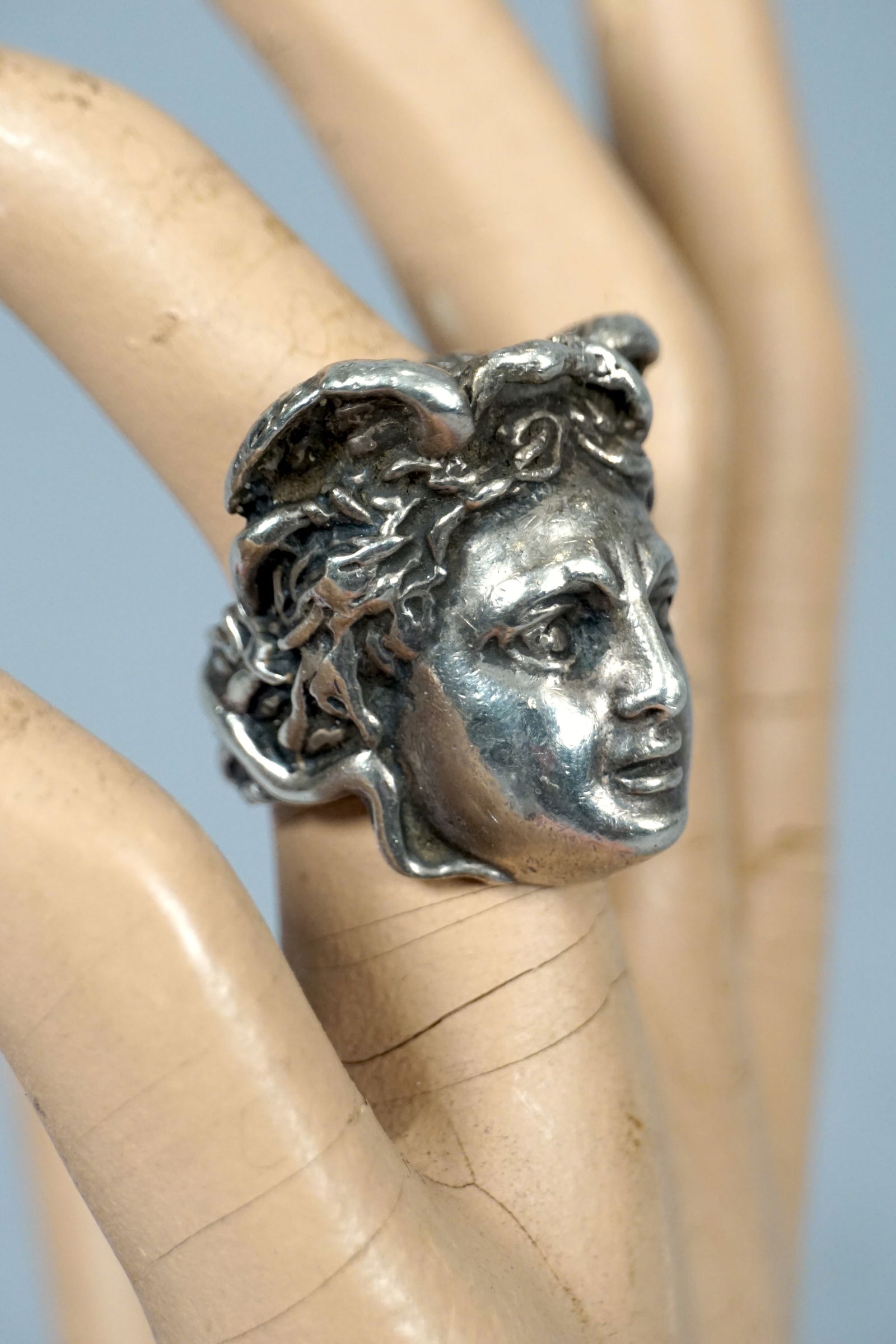 Vintage Sterling Silver Medusa Ring Greco Roman Face Ring (1 of 5)